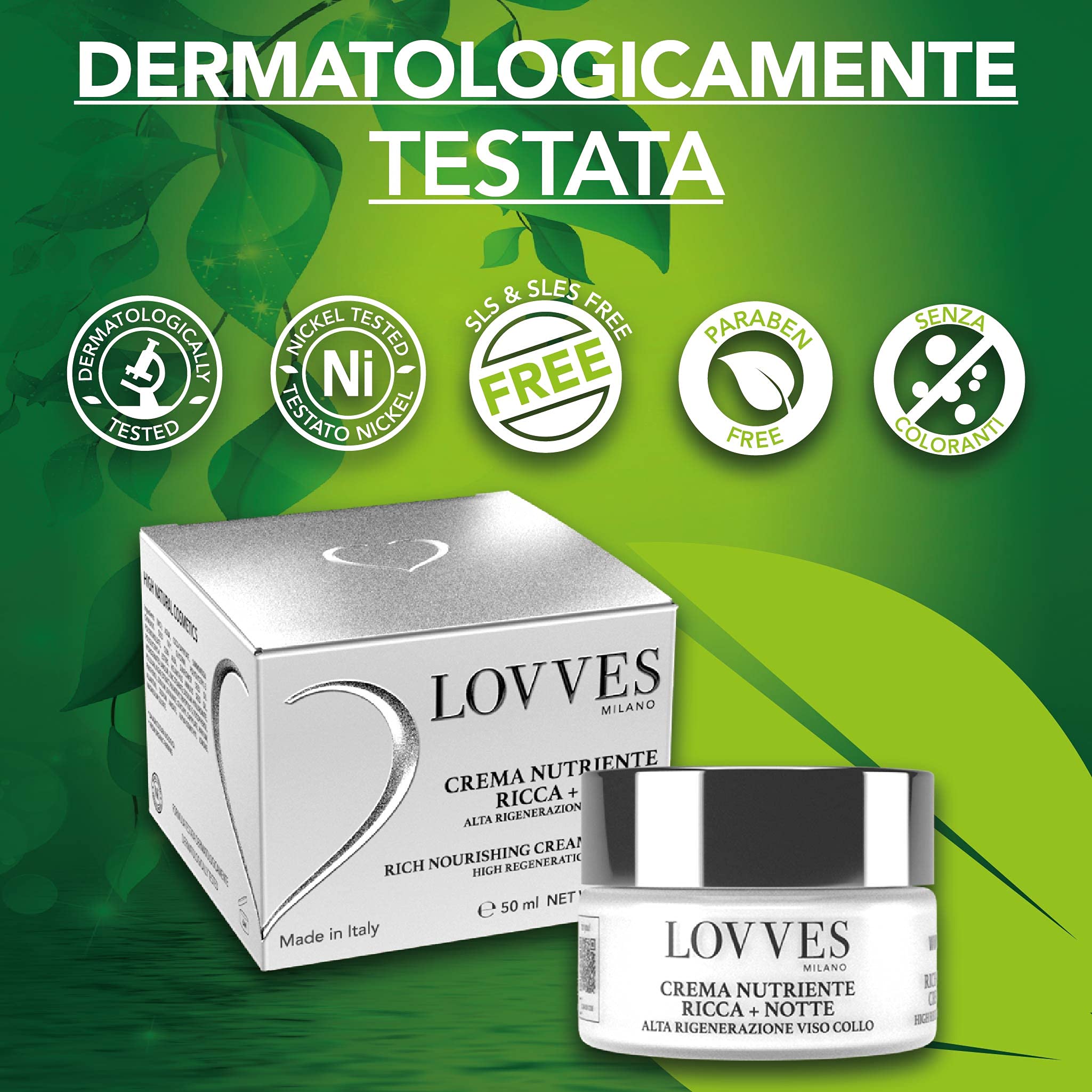 LOVVES Crema Facial Rica Nutritiva, para Día y Noche, Alta Cosmética Natural, Antiarrugas, Favorece la Producción de Colágeno, Hidratante, Regeneración Rostro Cuello,Tarro Cristal 50 ml