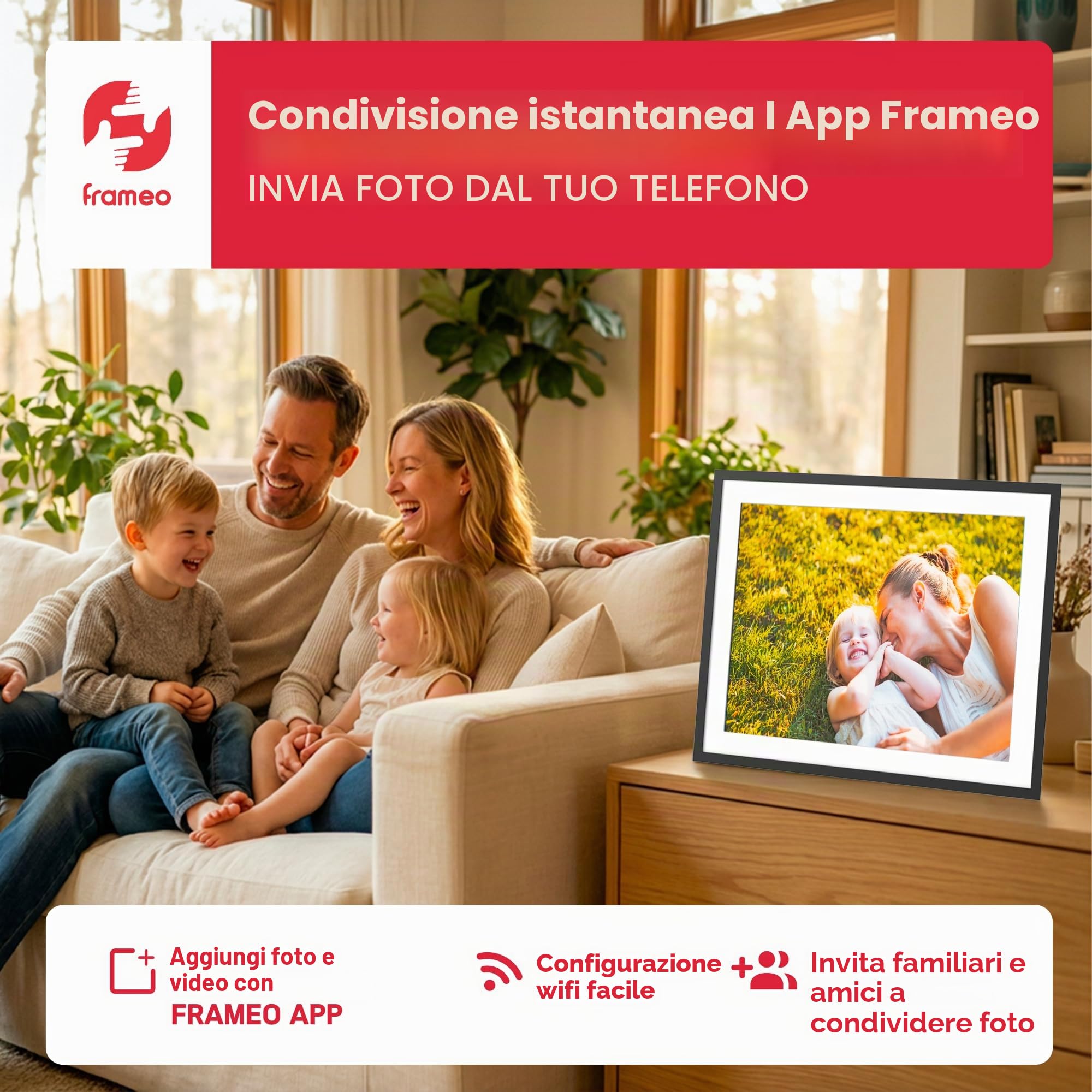 AGFAPHOTO - Realiview APF1700WIFI - Cornice digitale con connessione Wi-Fi - App Frameo, touchscreen HD da 17 pollici, memoria da 32 GB, funzioni meteo/orologio - Nero