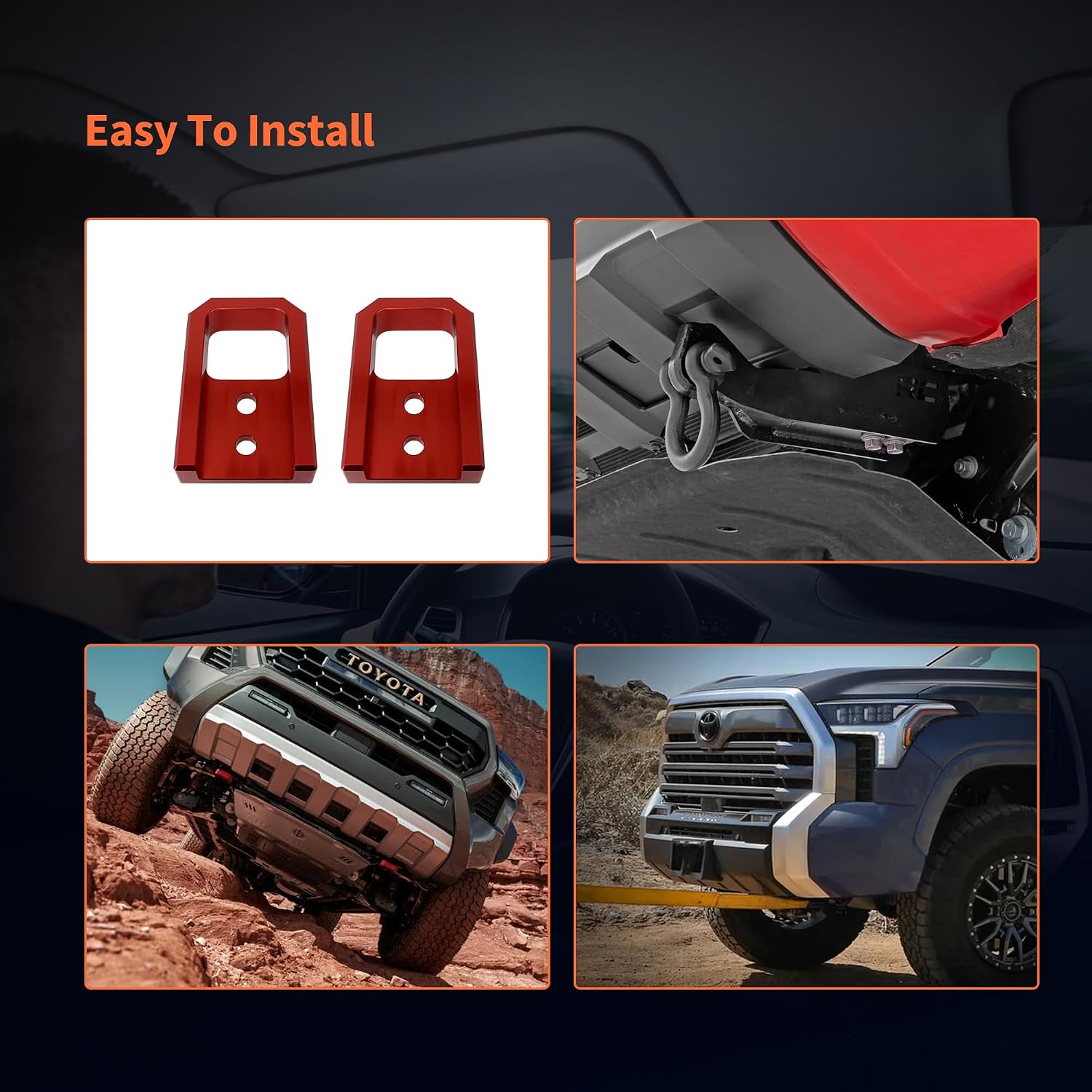 HiSport Front Tow Hooks - Compatible with Toyota Tacoma 2024-2026 4Runner 2025-2026 Land Cruiser 250 2024-2025 2.4L Accessories