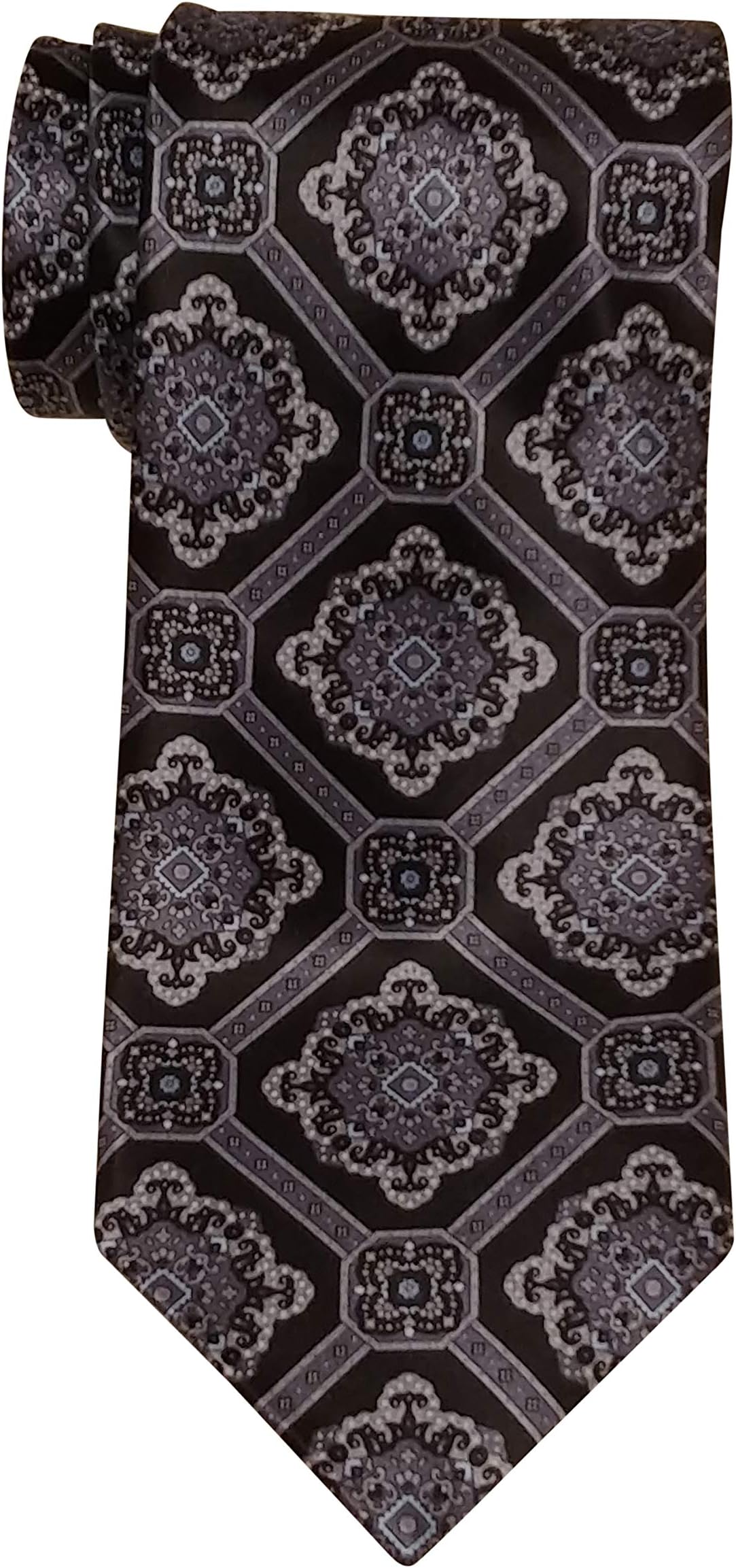 Stefano Ricci Satin Black Tapestry Medallion Print Tie