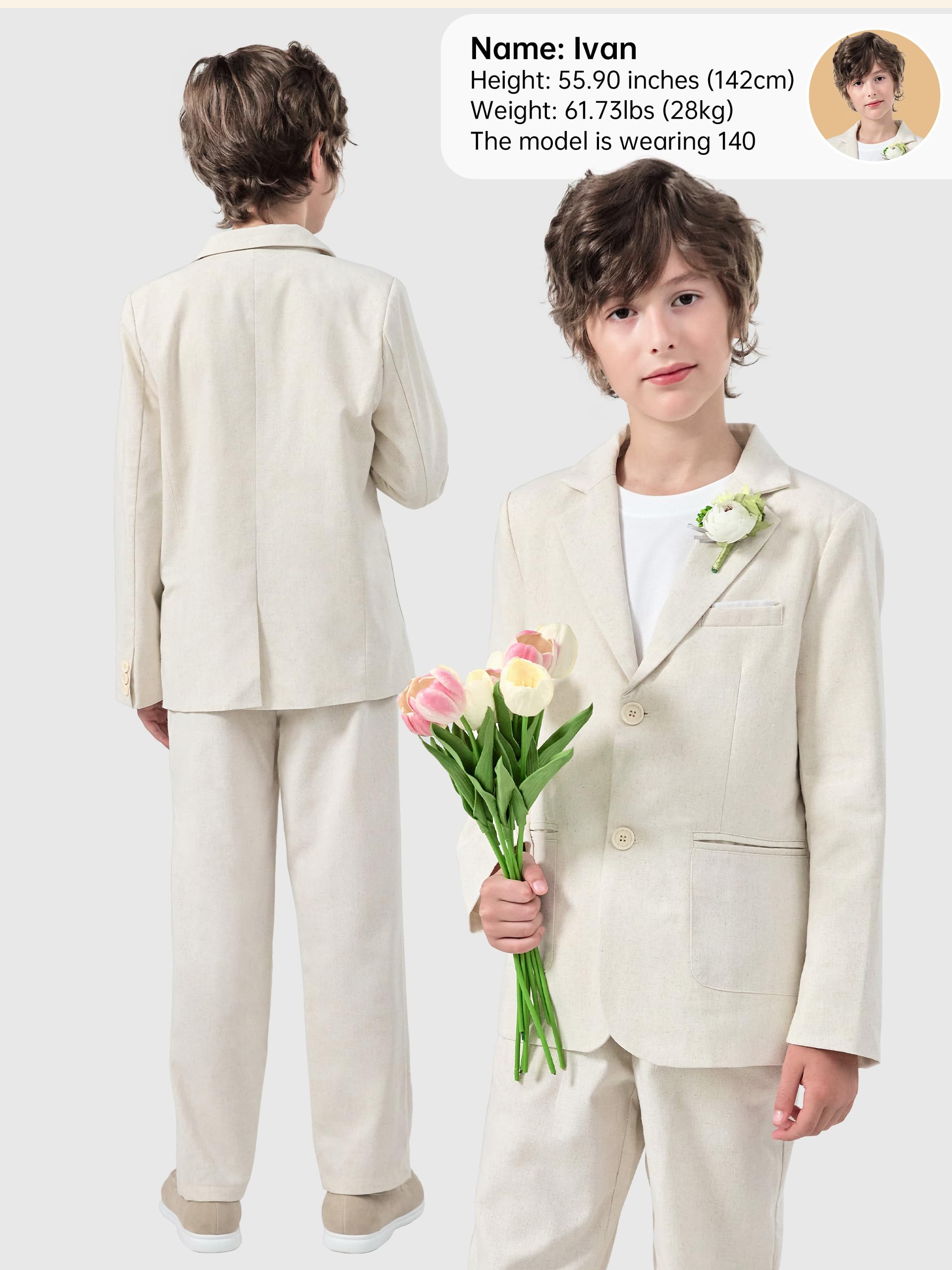 LOLANTA 2 Pièces Costume Mariage Garçon en Lin, Ensemble Veste Cintrée et Pantalon Costume Formel Enfant pour Baptême, Cérémonie, Bal, Fête d'anniversaire, Tenue de Page Élégante