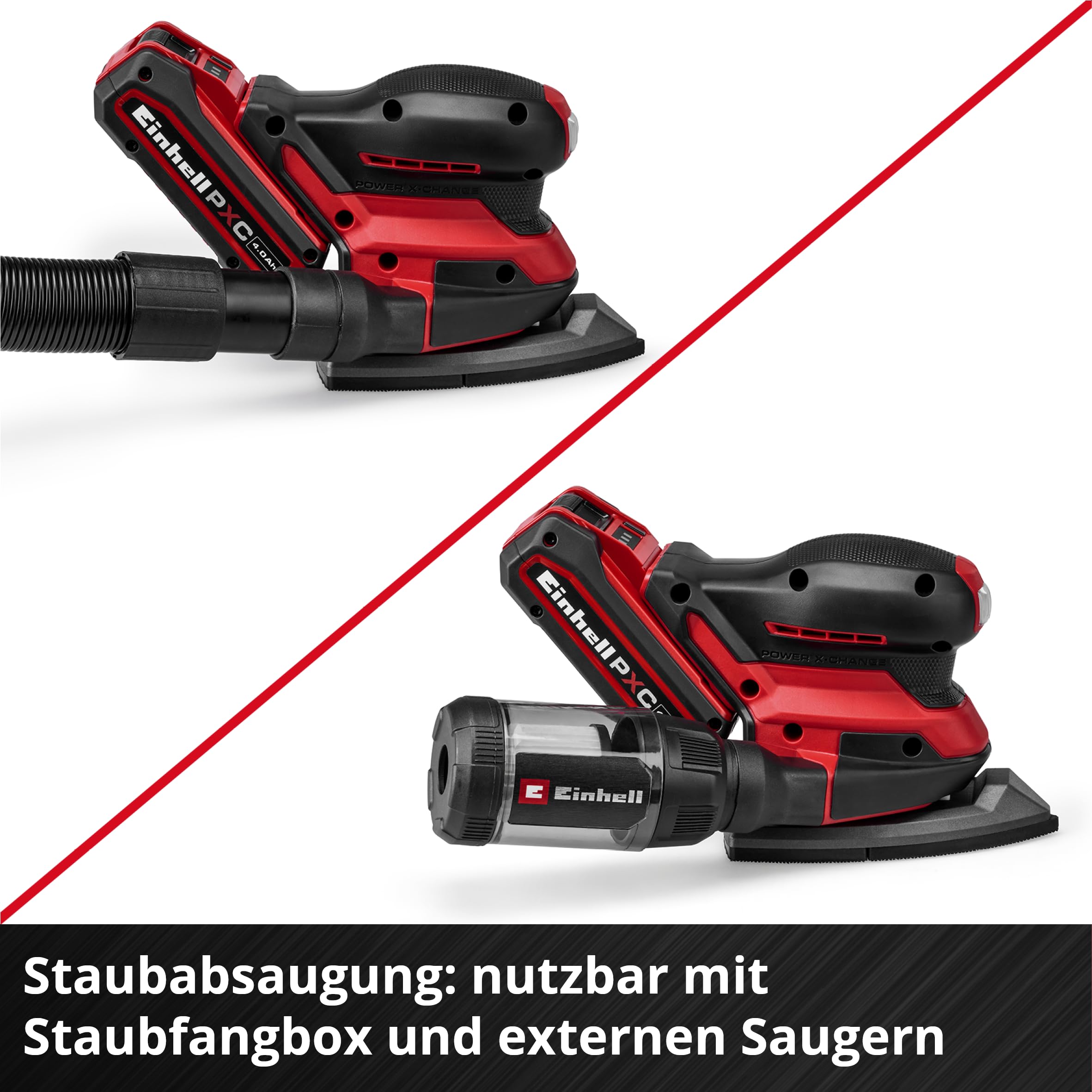 Einhell Akku-Multischleifer TE-OS 18/150-2 Li PXC (18 V, 24000 U/min, 2 mm Schwingkreis, Staubfangbox, Staubabsaugadapter, inkl. 6x Schleifpapier, Akku und Ladegerät)