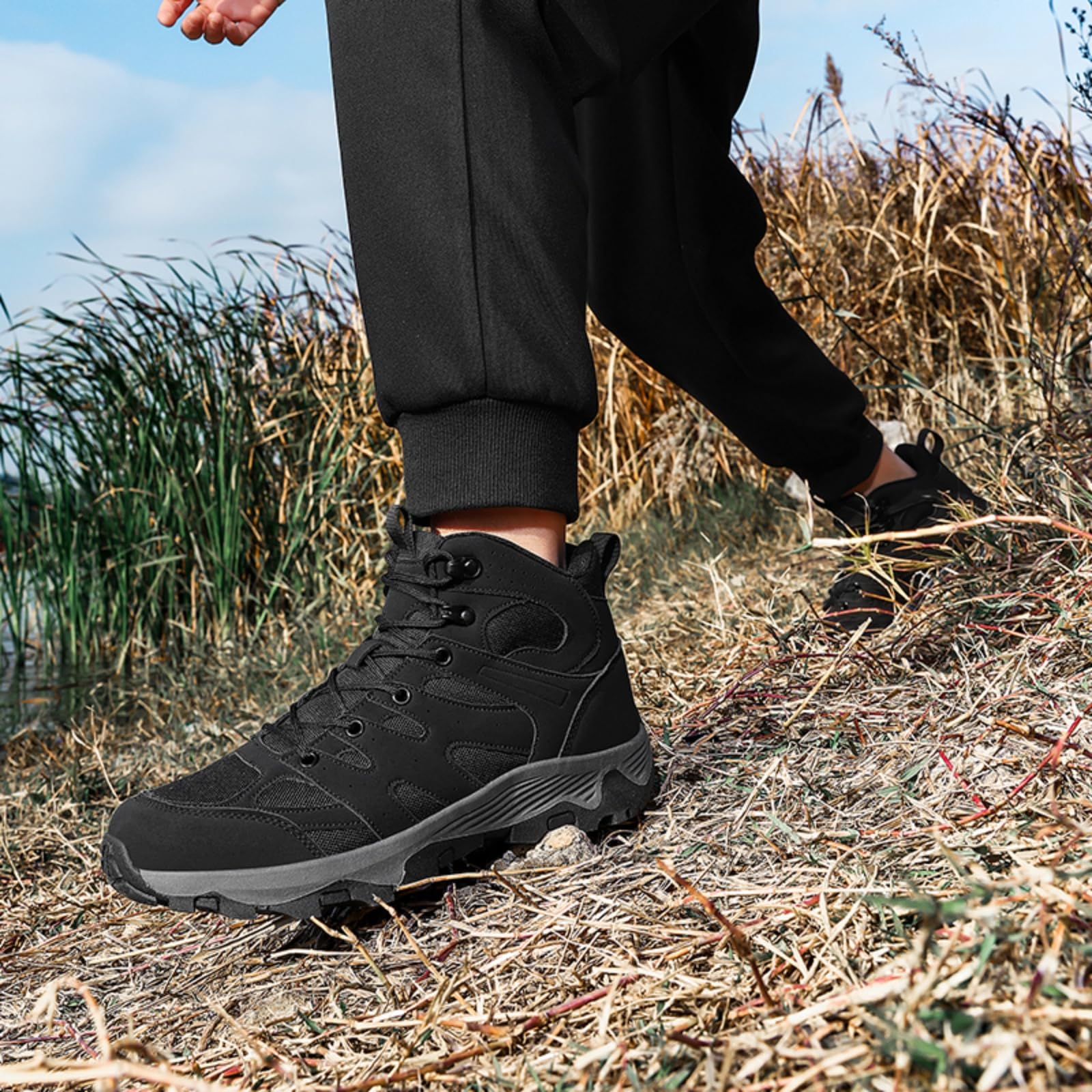 Męskie buty trekkingowe wodoodporne i lekkie obuwie na szlak | Wysokość do kostki, oddychające lekkie, sznurowane antypoślizgowe
