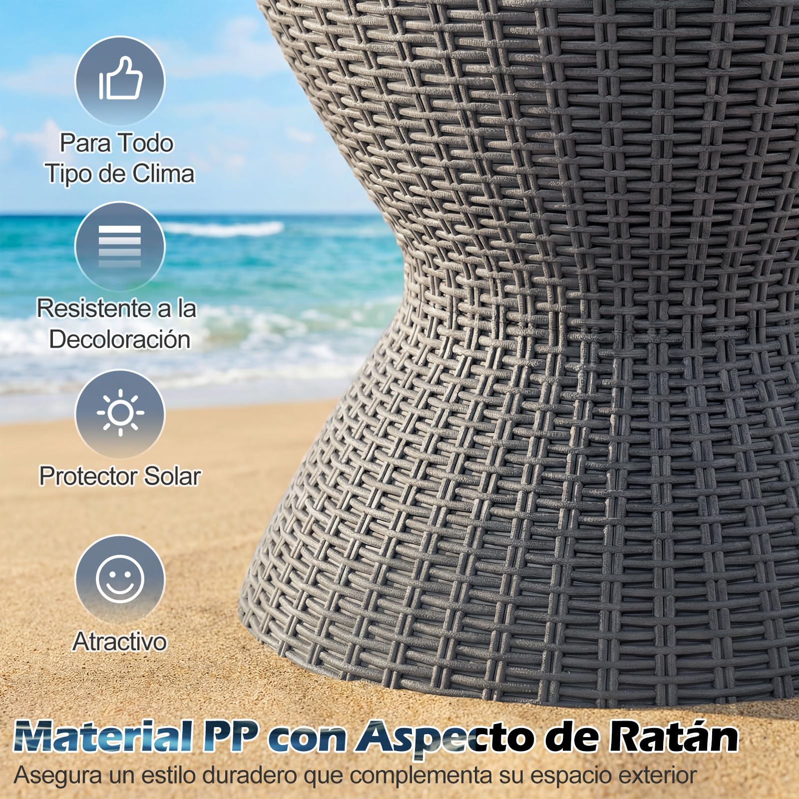 COSTWAY 2 en 1 Mesa Nevera Capaciadad de 30 L para Jardín,Cool Bar para Cerveza y Vino con Gancho,Asa,Tapa Extraíble y Orificio de Drenaje Mesa Auxiliar Cóctel para Piscina, Terraza y Camping