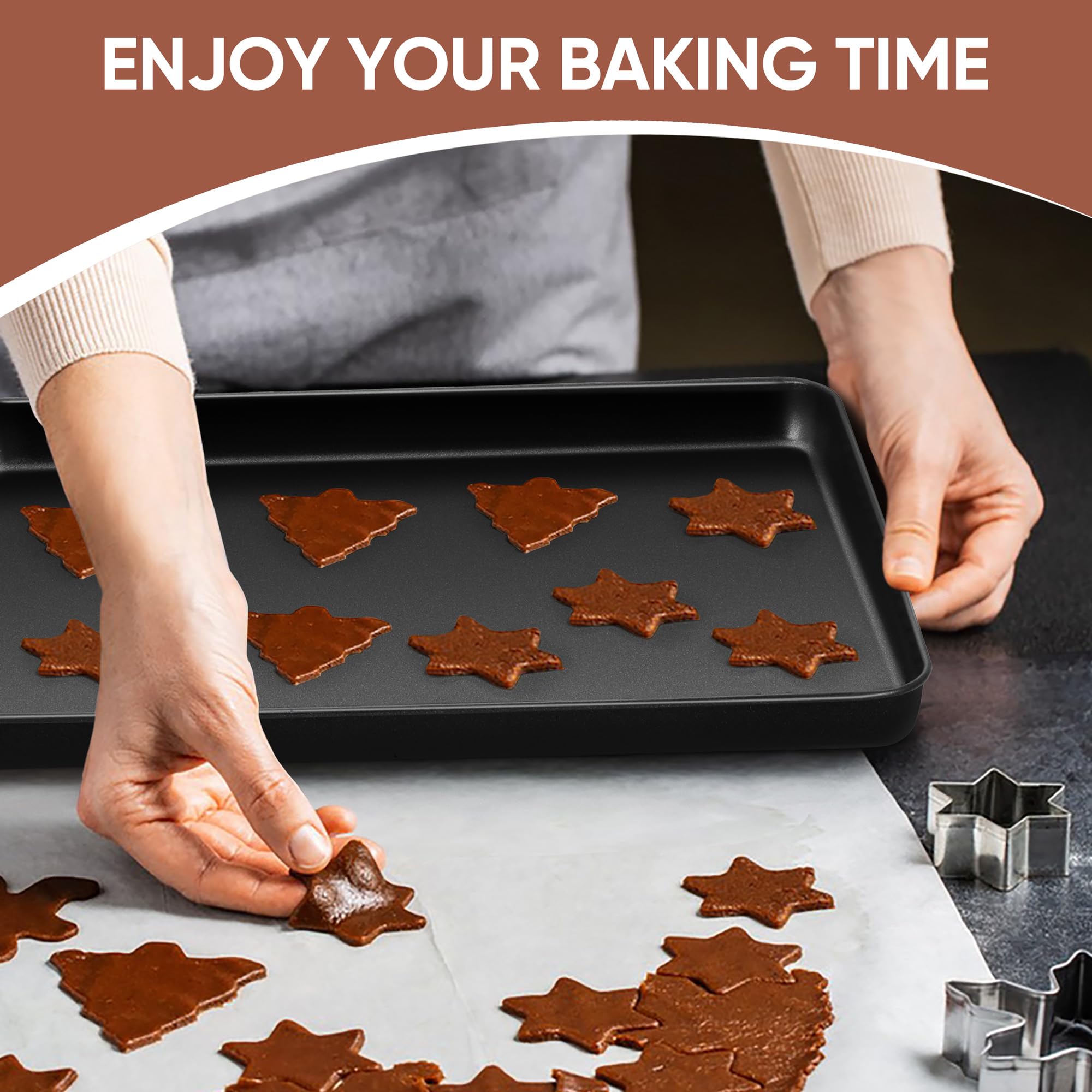 E-far Lot de 2 grandes plaques à biscuits antiadhésives en acier au carbone pour four, résistantes à la chaleur et faciles à nettoyer, 40,6 x 30,5 x 2,5 cm, noir