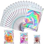 JETMORE 100 Pcs Mylar Bags, Holographic Bags, Smell Proof Bags, Resealable Bags for Small Business, Sample Bags, Sealable Bags for Packaging Gift, Jewelry, Candy, Bracelets, Party Favor (2.8x3.9in)