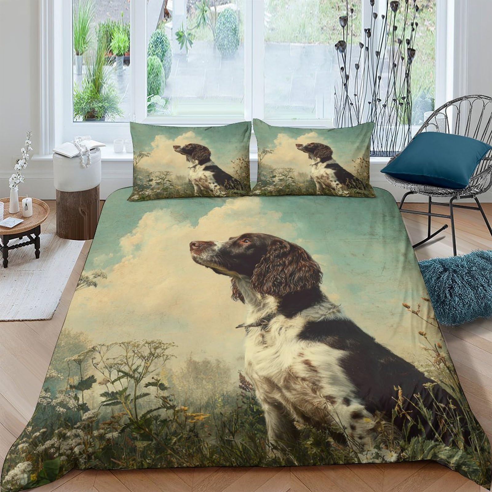 Ctjqhvkz Style-4 3D Printed Dog Meadow Fitted Sheet Microfiber Soft Breathable Nature Scene Mattress Cover For Bedroom Decor Single（135X200cm）