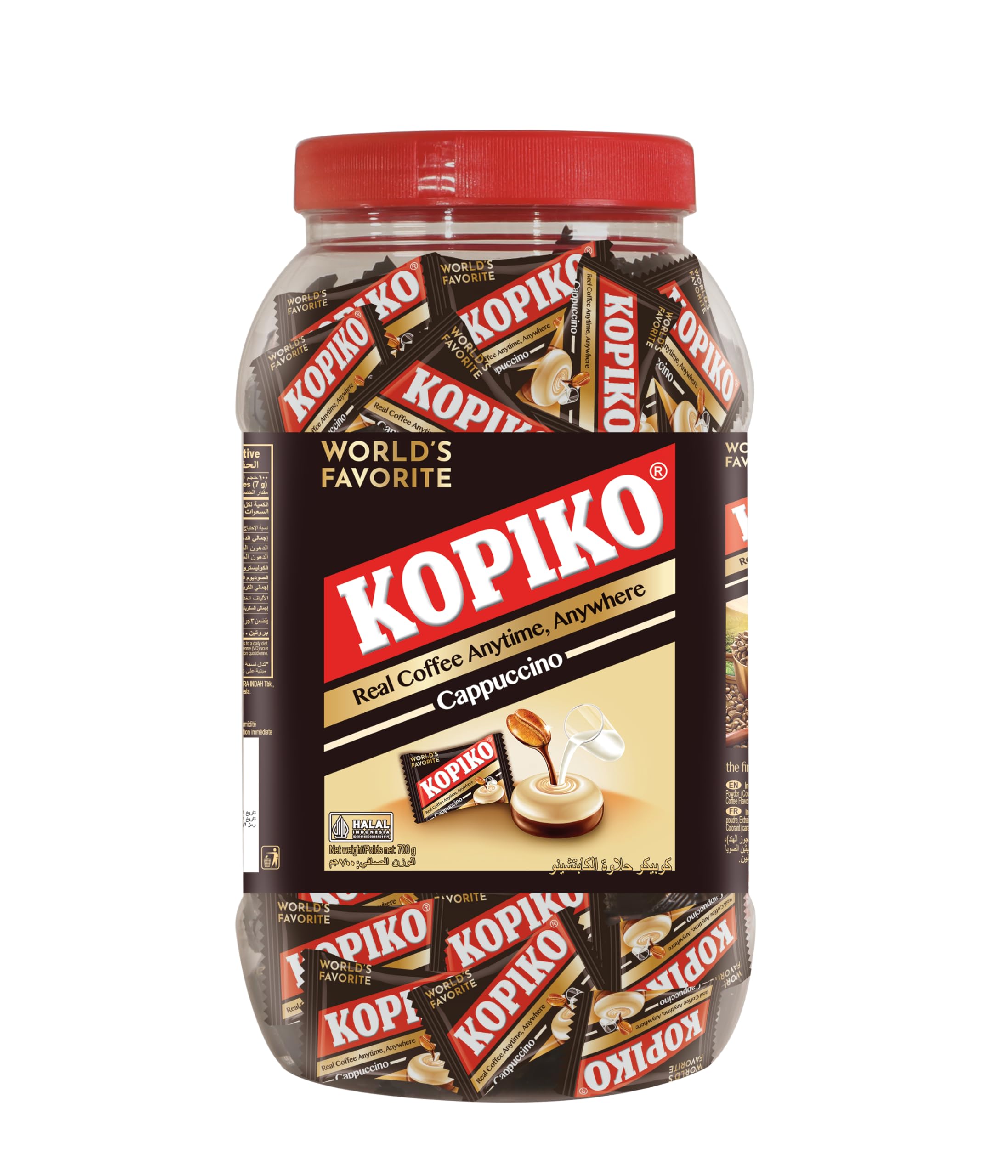 Cappuccino Candy Jar, 700g – Coffee Flavored Hard Candy, Creamy Cappuccino Taste, Resealable Bulk Jar for Home, Office, or Gifting