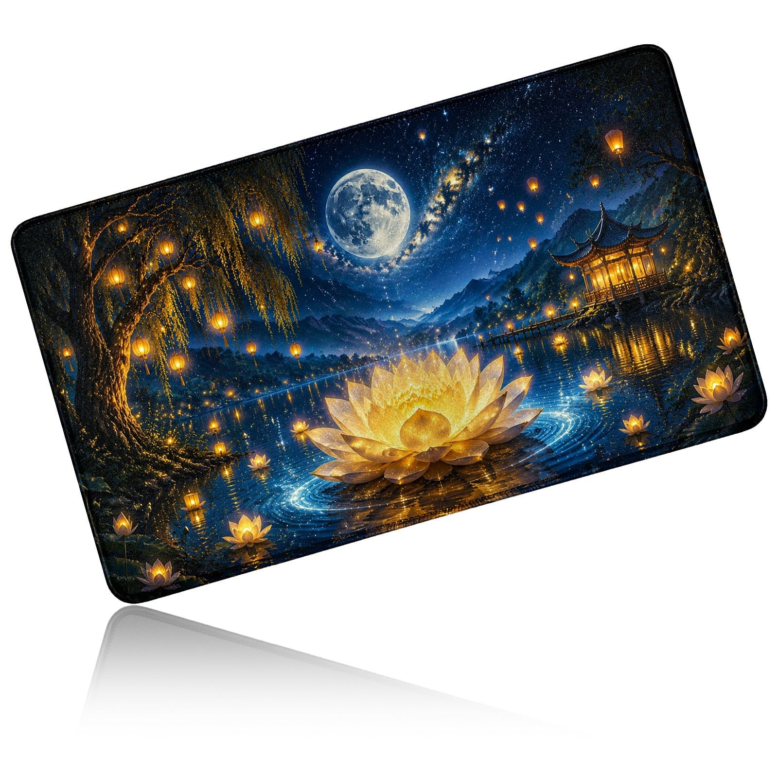 Dikoer for MTG/TCG Playmat 24" x 14" Commander Deck Mat, Moon Lotus Lantern