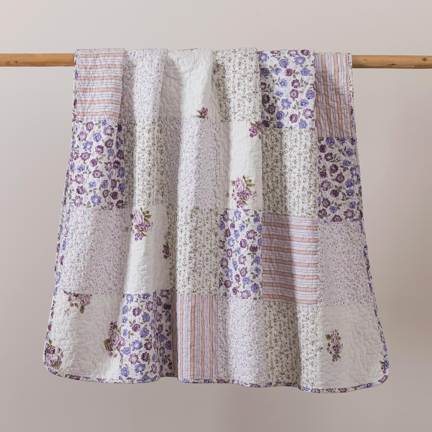 Soul & Lane - Lavender Mist Floral Cotton Quilted Throw Blanket, 50" x 60"
