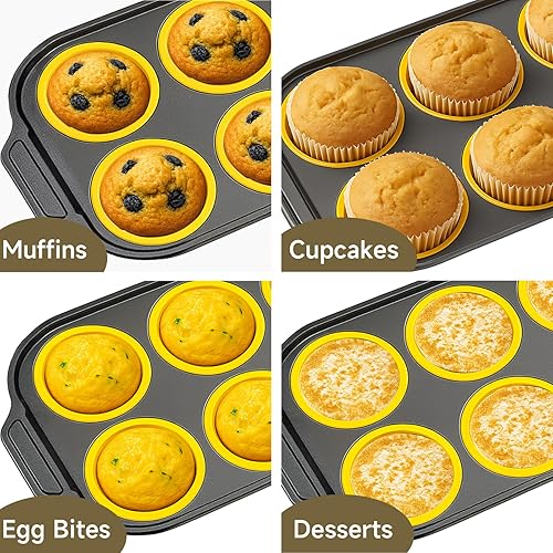 Miniatura 7 de Molde de silicona para magdalenas para hornear con marco de metal, antiadherente, 6 tazas de silicona para magdalenas, bandeja para magdalenas,