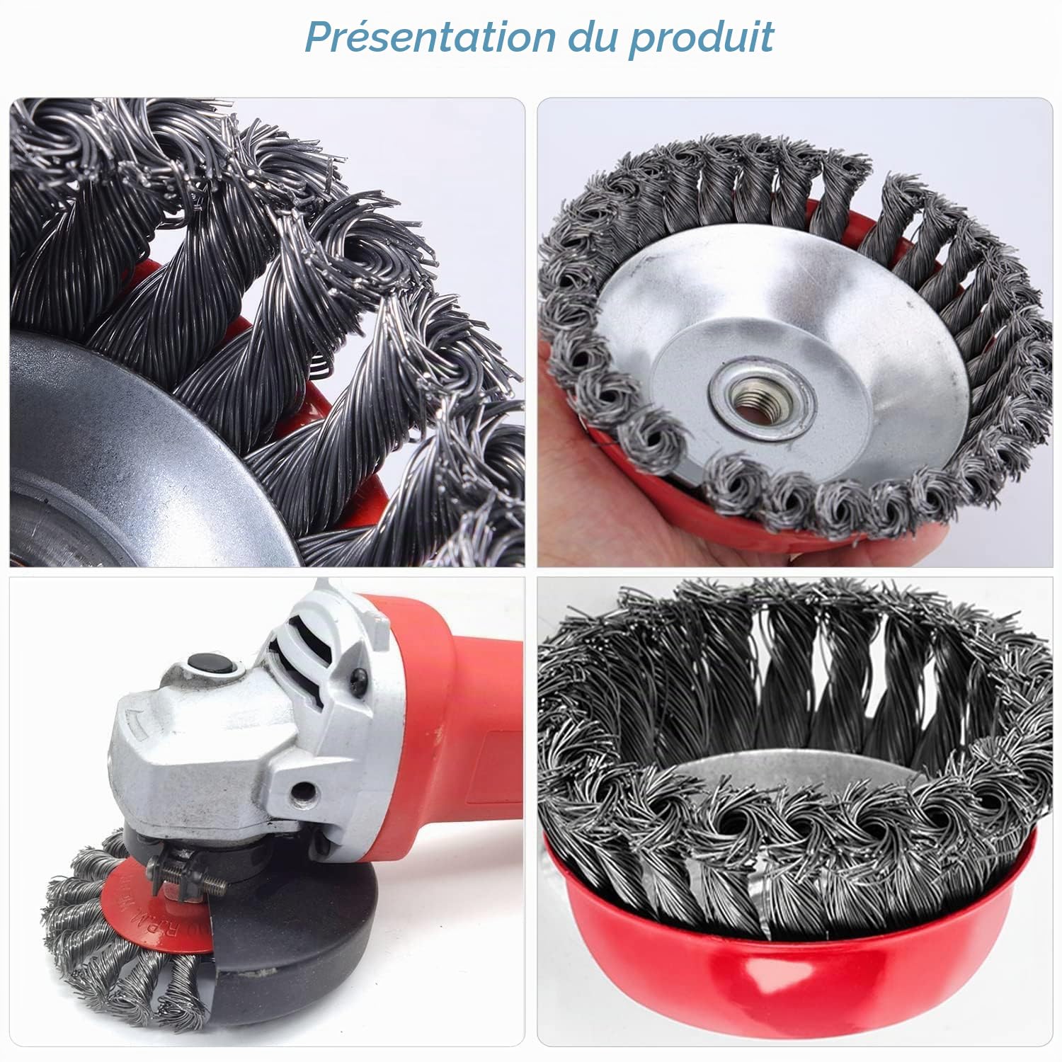 SQLJYU 6 Pièces Brosse Métallique pour Meuleuse D'angle et Brosse pour Perceuse 75 mm et 100 mm, Meuleuse Métallique avec Filetage M14, Dérouillage Polissage