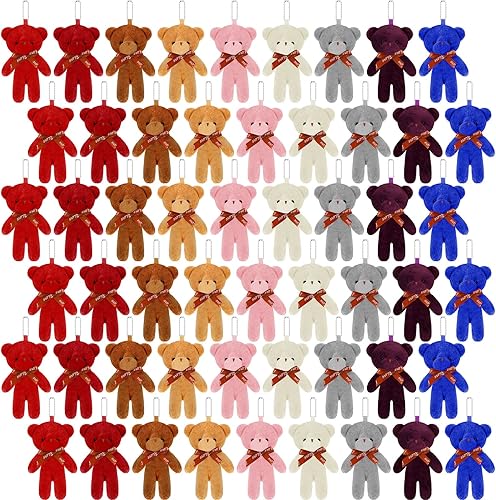 Chengu 54 piezas de mini oso a granel de 4.7 pulgadas pequeños osos de peluche pequeños animales de peluche pequeños llaveros de muñeca suave para