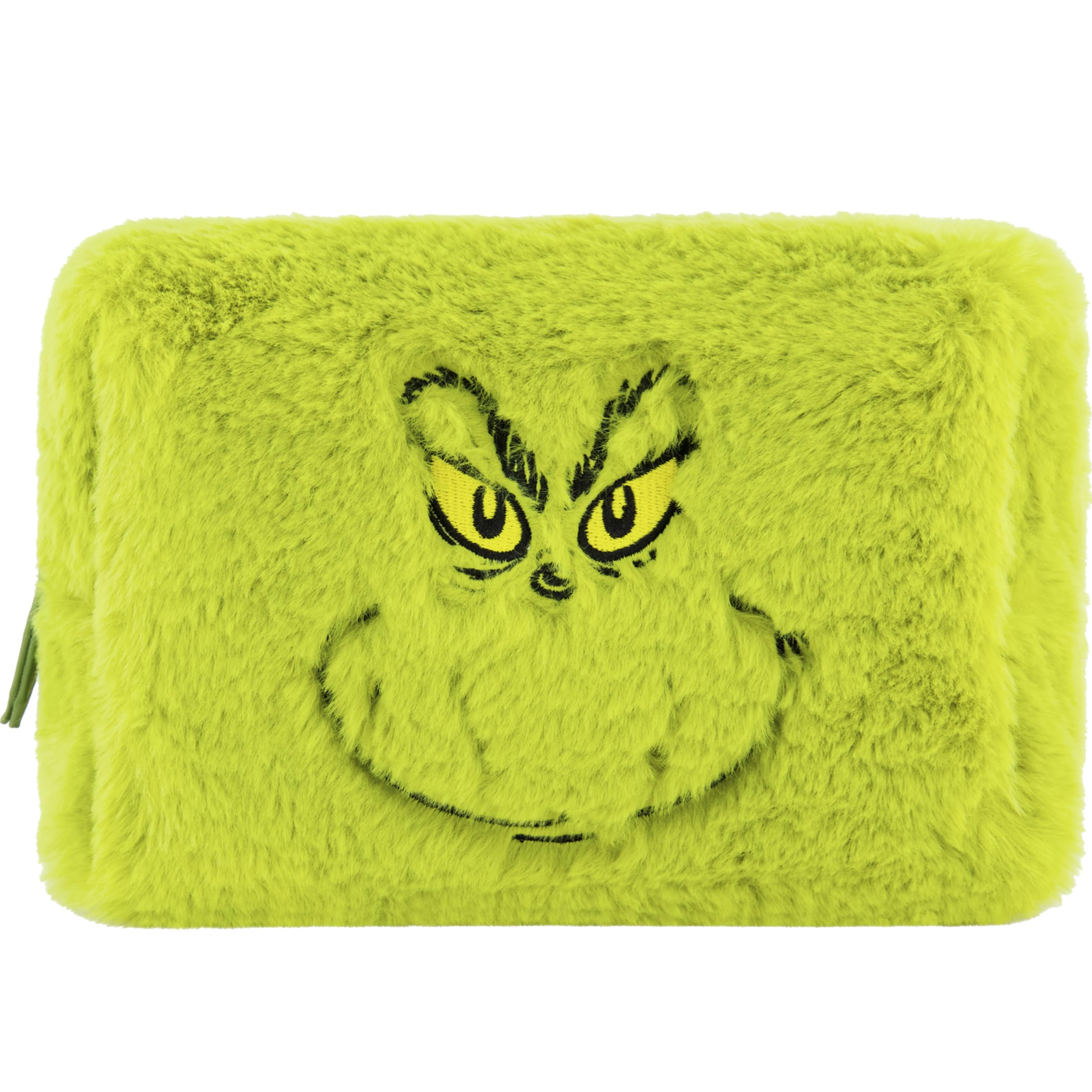 Concept One Dr. Seuss The Grinch Women's Makeup Bag, Small Soft Plush Travel Cosmetic Zipper Pouch Organizer, Green