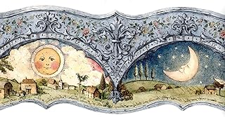 TRIMZ Celestial Wallpaper Border – Whimsical Sun & Moon, Scalloped Flora...