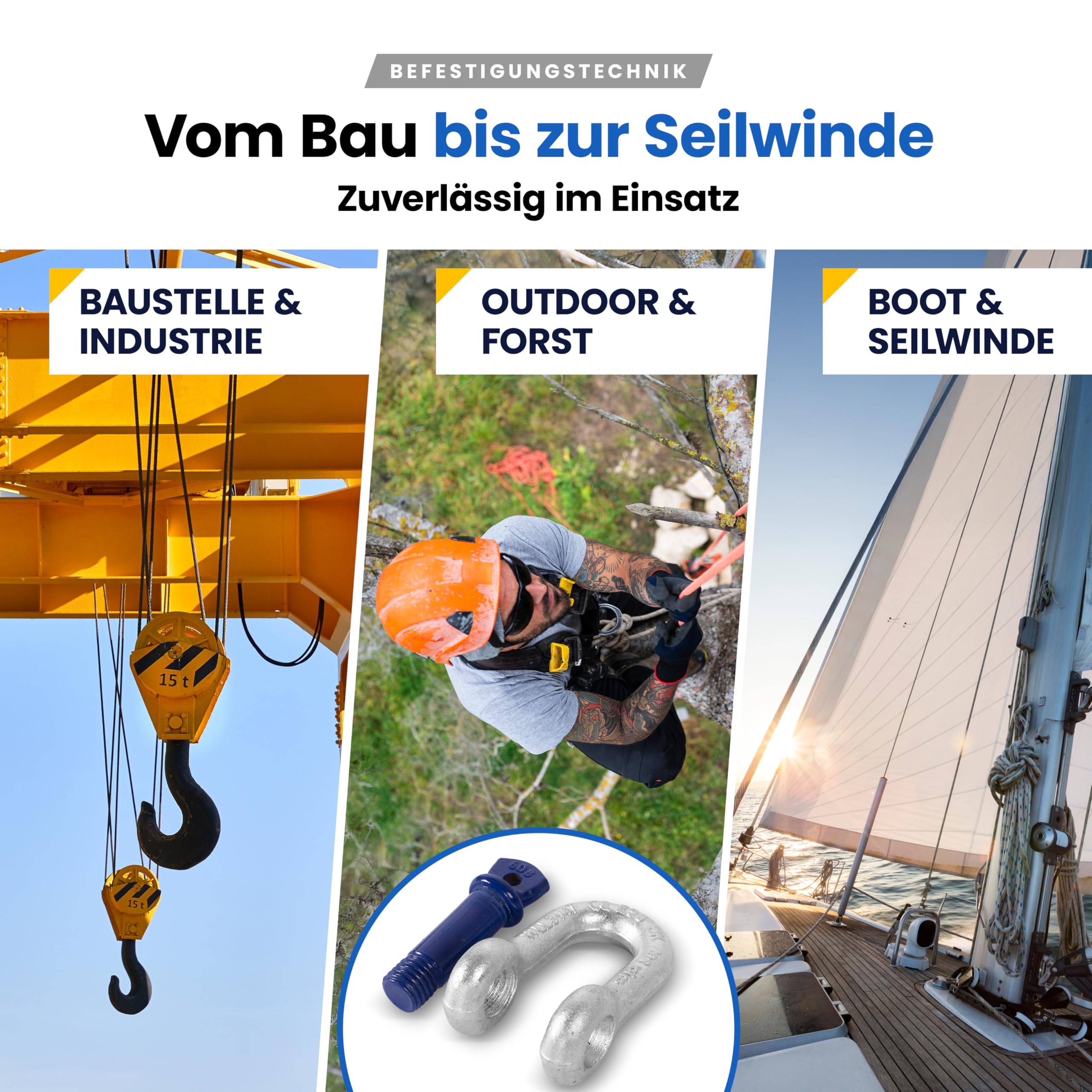 Schäkel gerade mit Augbolzen – 3,25t Tragkraft – 2 Stück – Stahl feuerverzinkt, korrosionsbeständig – Bolzen Ø 19mm – zertifiziert & hochbelastbar – Größe & Menge wählbar – 0,33t bis 25t (3,25t,2x)
