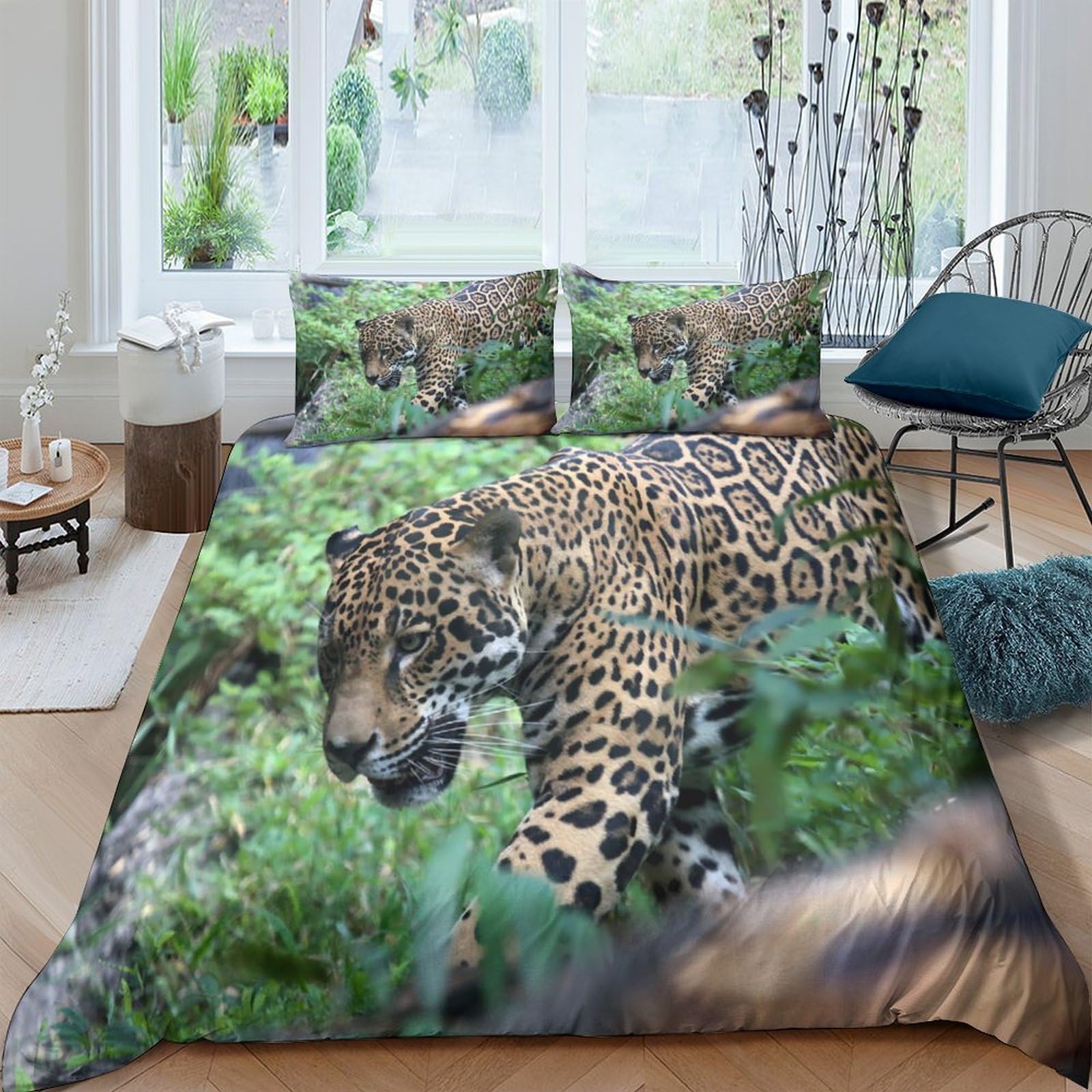 Ctjqhvkz Style-6 3D Printed Jungle Wild Leopard Fitted Sheet Microfiber Soft Breathable Forest Animal Bed Cover Bedroom Decor Single（135X200cm）