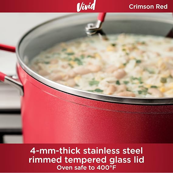 Ninja C29500 Foodi NeverStick Vivid 10-Piece Cookware Set with Lids, Nonstick, Durable & Oven Safe to 400F, Cool-Touch Handles, Crimson Red