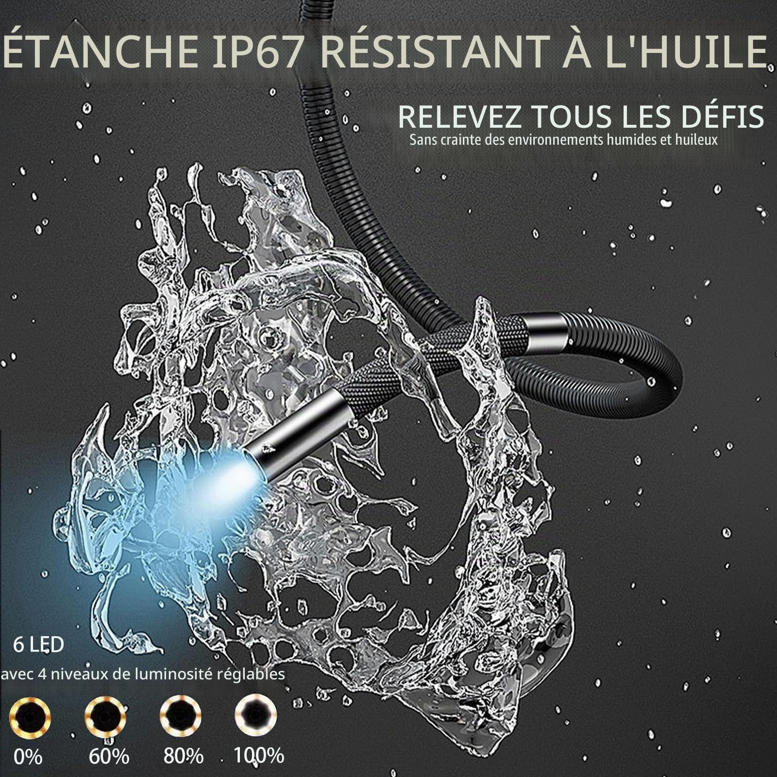 Caméra d'inspection endoscopique double objectif, endoscope articulé à 360°, endoscope avec lumière, lentille 6 mm sonde étanche IP67, 6 LED, pour téléphones Android/iOS (1 m)