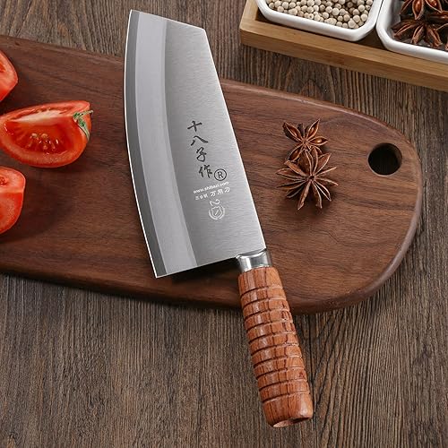 Miniatura 25 de SHI BA ZI ZUO Cuchillo de cocina chino de 7 pulgadas Cuchillo vegetal Cuchillo de chef profesional con mango de acero fundido de espiga completa