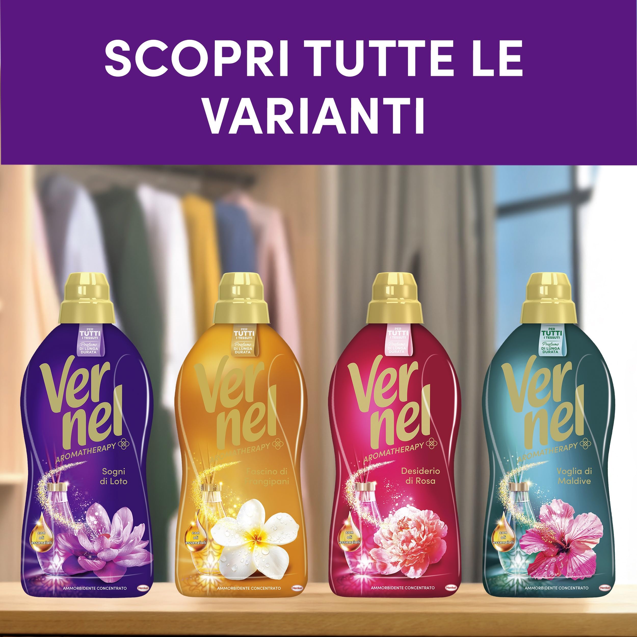 Ammorbidente Concentrato Vernel Aromatherapy Sogni di Loto (10 x 48 lavaggi), Ammorbidente Concentrato per Tutti i Tessuti, Profumo di Lunga Durata con Oli Essenziali
