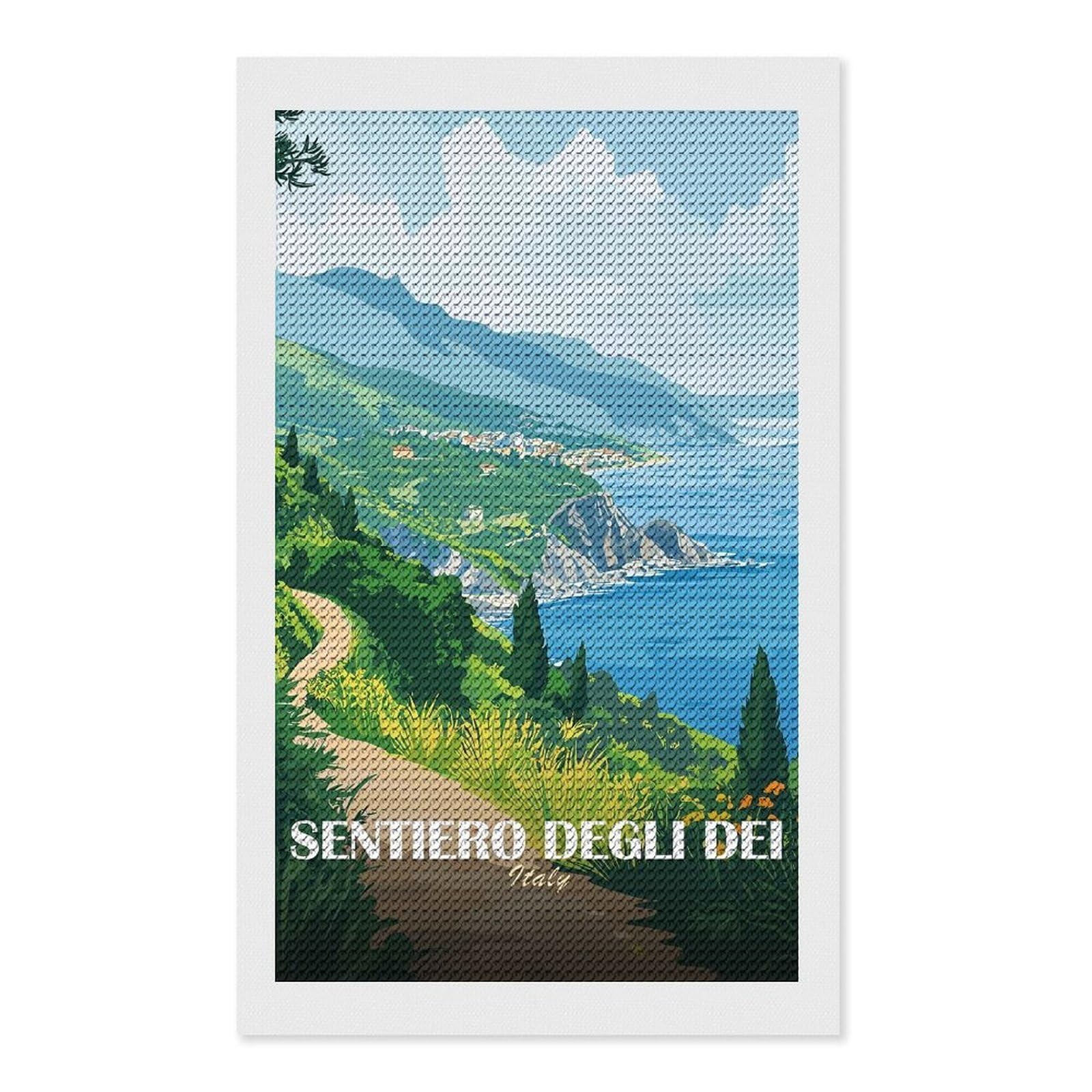Junmoney Sentiero Degli Dei, Italy Travel Diamond Art Kit 12"x20", Gift Idea, for Family Craft Time, Mindful Craft Activity, Boho Decor, Relaxing DIY Hobby