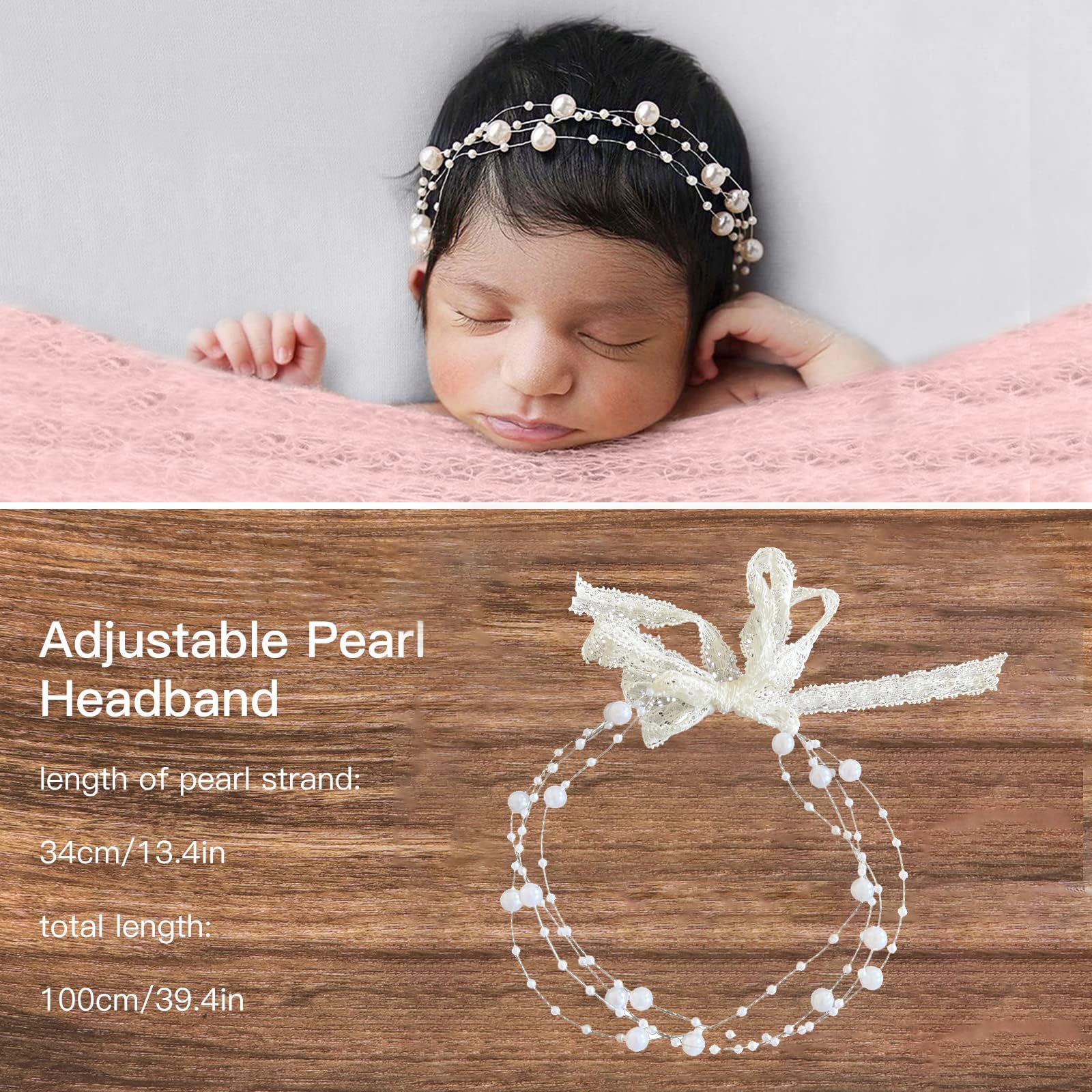 2 pezzi di puntelli per bambini, set di scene per fotografia, accessori di scena per neonati, fatti a mano con perla bianca
