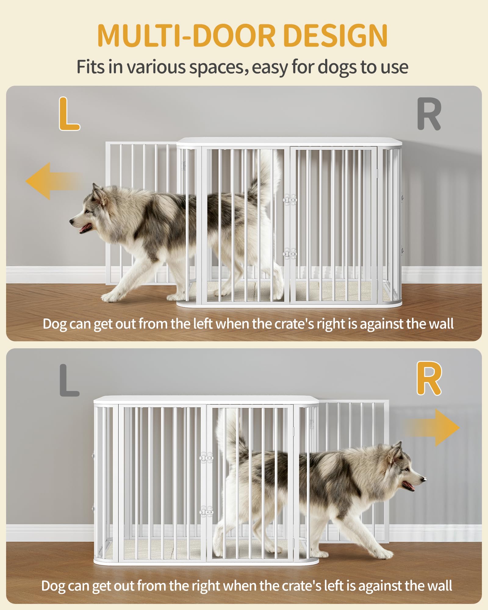 Hzuaneri Gabbia per Cani da Interno 108 cm, kennel Cane Medio con Cuscino, 3 Porte per Cani di Piccola Media, 66 x 108 x 77,5 cm, XXL, Bianco DFC86713W