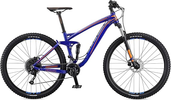 Mongoose Salvo Sport Mountain Bike for Adult, 18-Speed Trigger Shifter, 29-Inch Wheels, Full Suspension, 16-Inch Small Frame, Hydraulic Disc Brakes, Blue