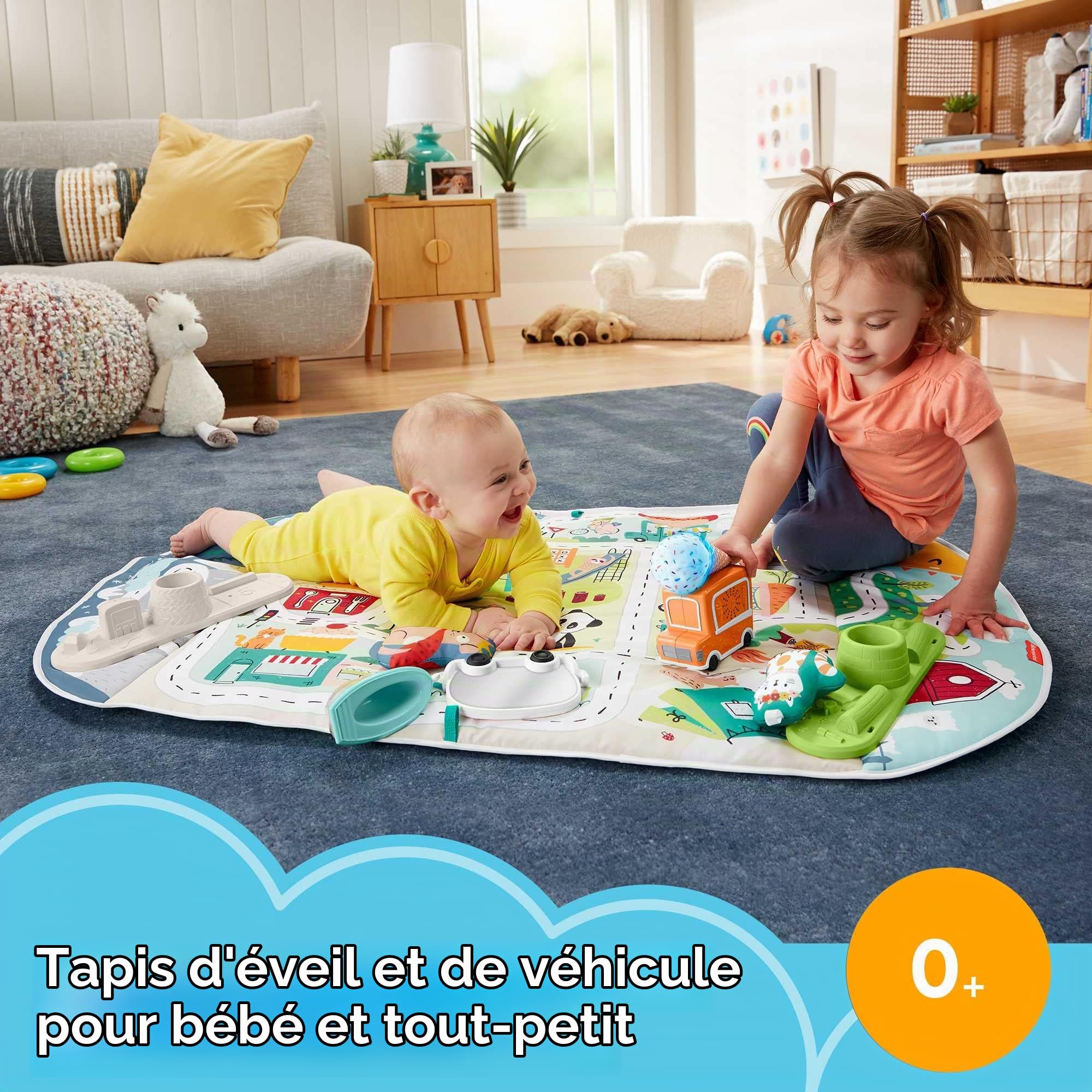 Fisher-Price Tapis de Jeu Decouvertes Évolutif Bebe Extra-Large de la Ville, Musique, Lumiares et Jouets Amovibles, das la Naissance, GRV42