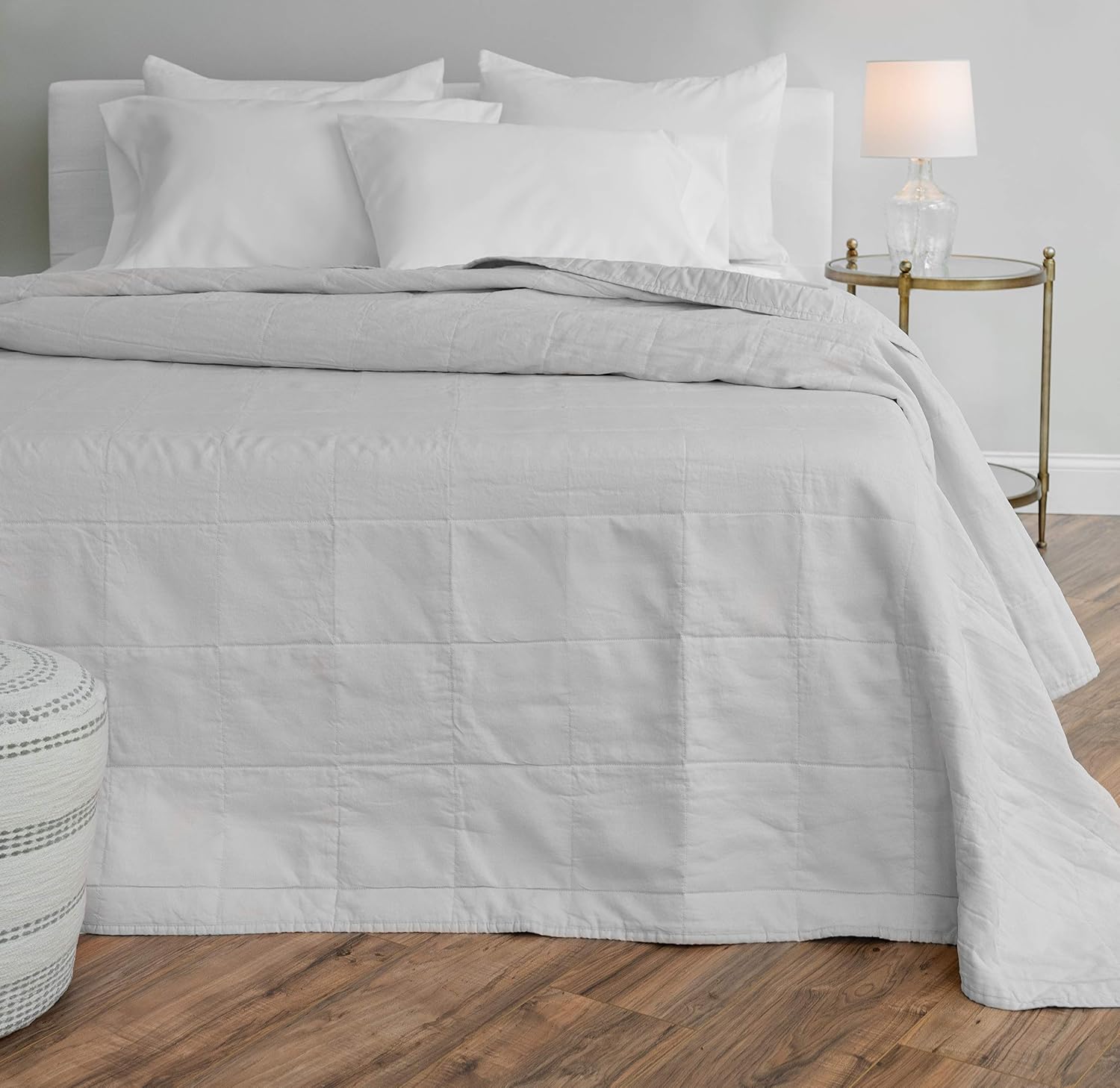 Welhome Relaxed Cotton Linen Solid Bedding Everyday Oversize Quilt | Full/Queen | Gray | 96" x 96" | Luxurious Supersoft Bedspread | Superior Comfort | Breathable | All Season | Moisture Wicking