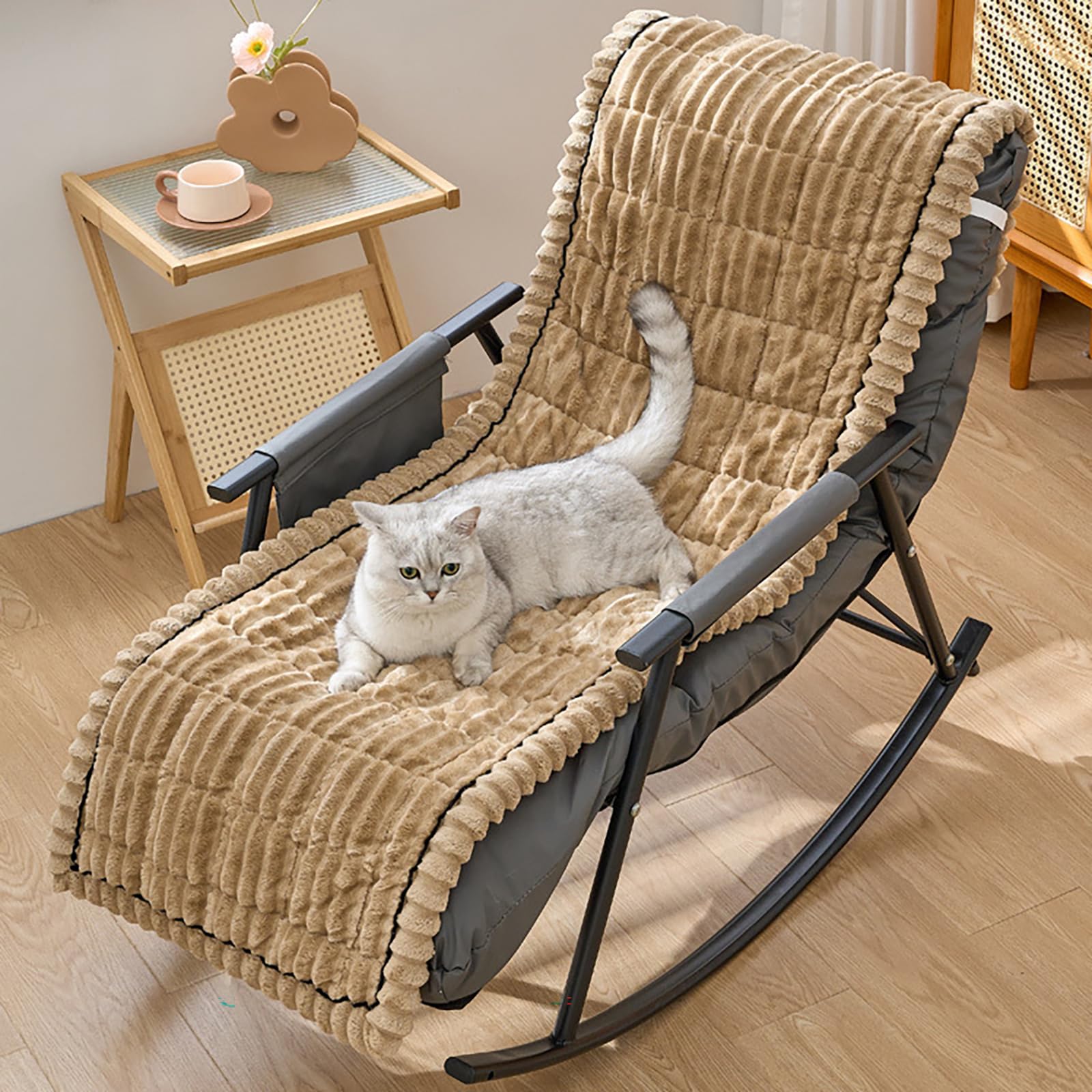 Poduszka na fotel ze sztucznego futra, antypoślizgowa, miękka, puszysta poszewka na krzesła bujane i leżaki, odpowiednia do jadalni, gabinetu, biura i biurka (60 x 180 cm, średnica)