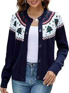 Christmas Sweaters Cardigans for Women Ugly Soft Fuzzy Knit Long Sleeve Pullover for Christmas Party Holiday S-XXL