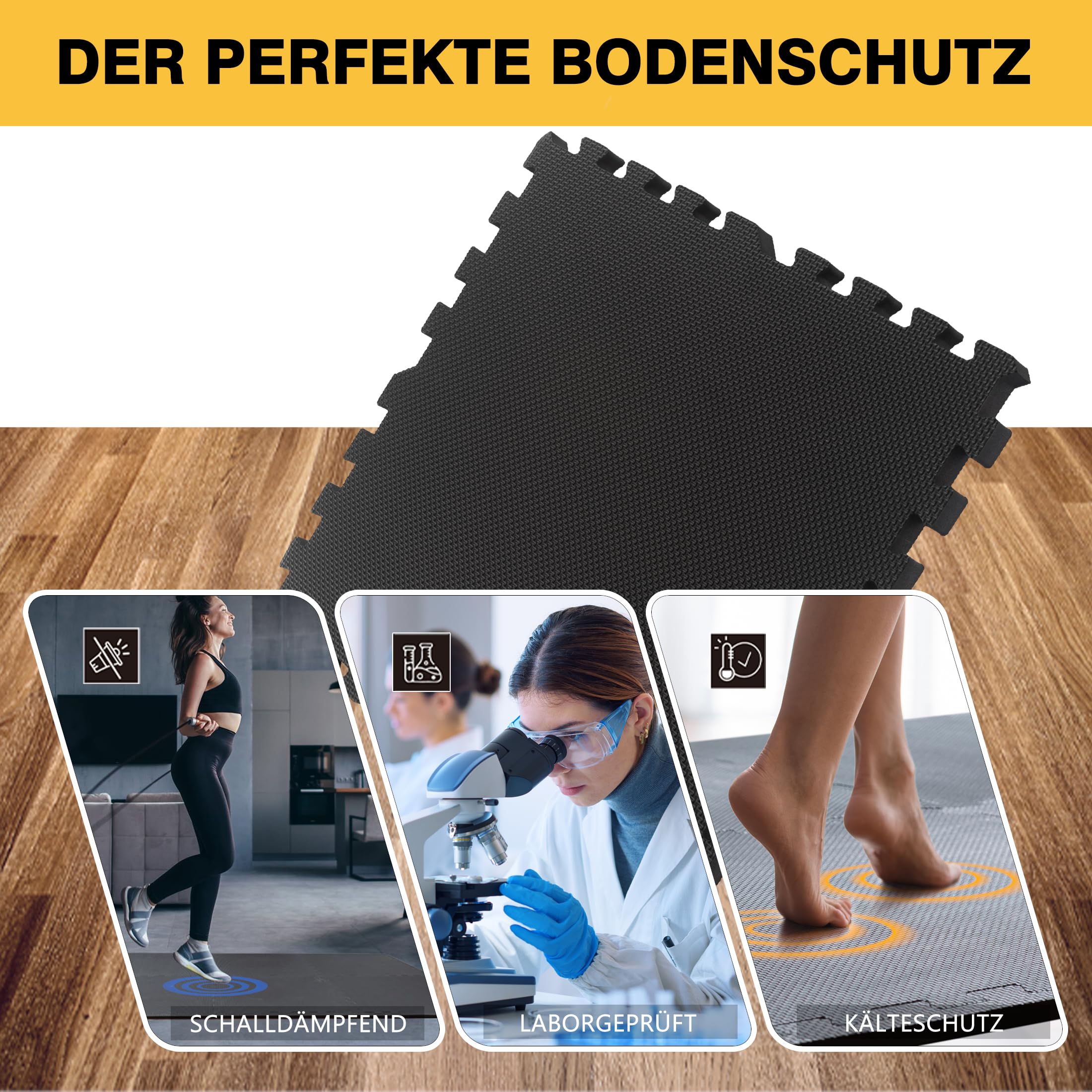 Tappeto fitness a incastro in EVA con DOPPIA AZIONE ANTISCIVOLO [+100% protezione in più] per allenamento e attrezzatura fitness | 58 x 58 x 1 cm | Nero e grigio | 10, 20, 30, 40, 50 pezzi