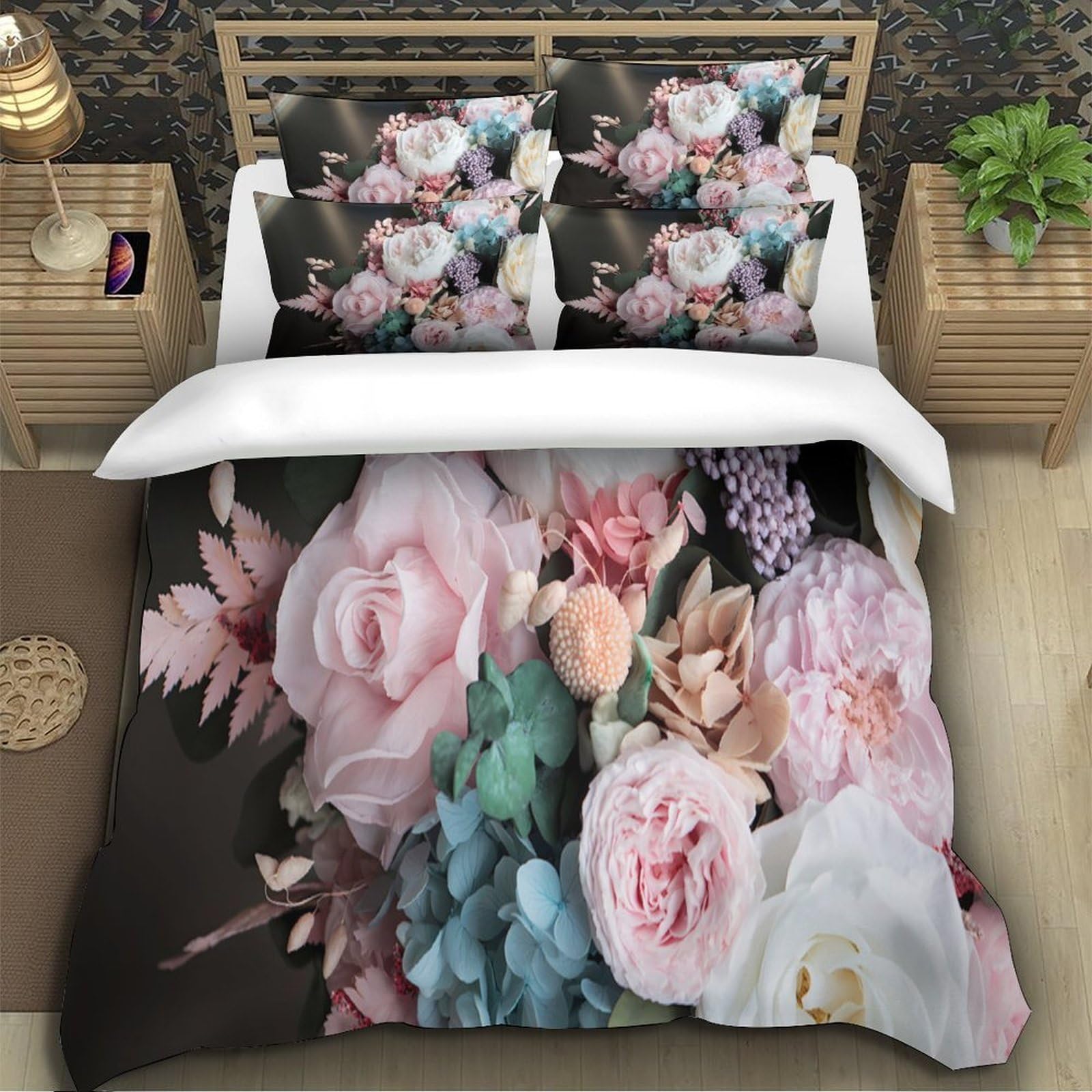Flamingo-Pärchen Bettbezug 3 Teilig 3D Gedruckt Kuschelig Atmungsaktiv Bettdeckenbezug Mikrofaser Weich Reißverschluss mit Kissenbezug Hautfreundlich for Fans & Jugendliche Super king（260x220cm）