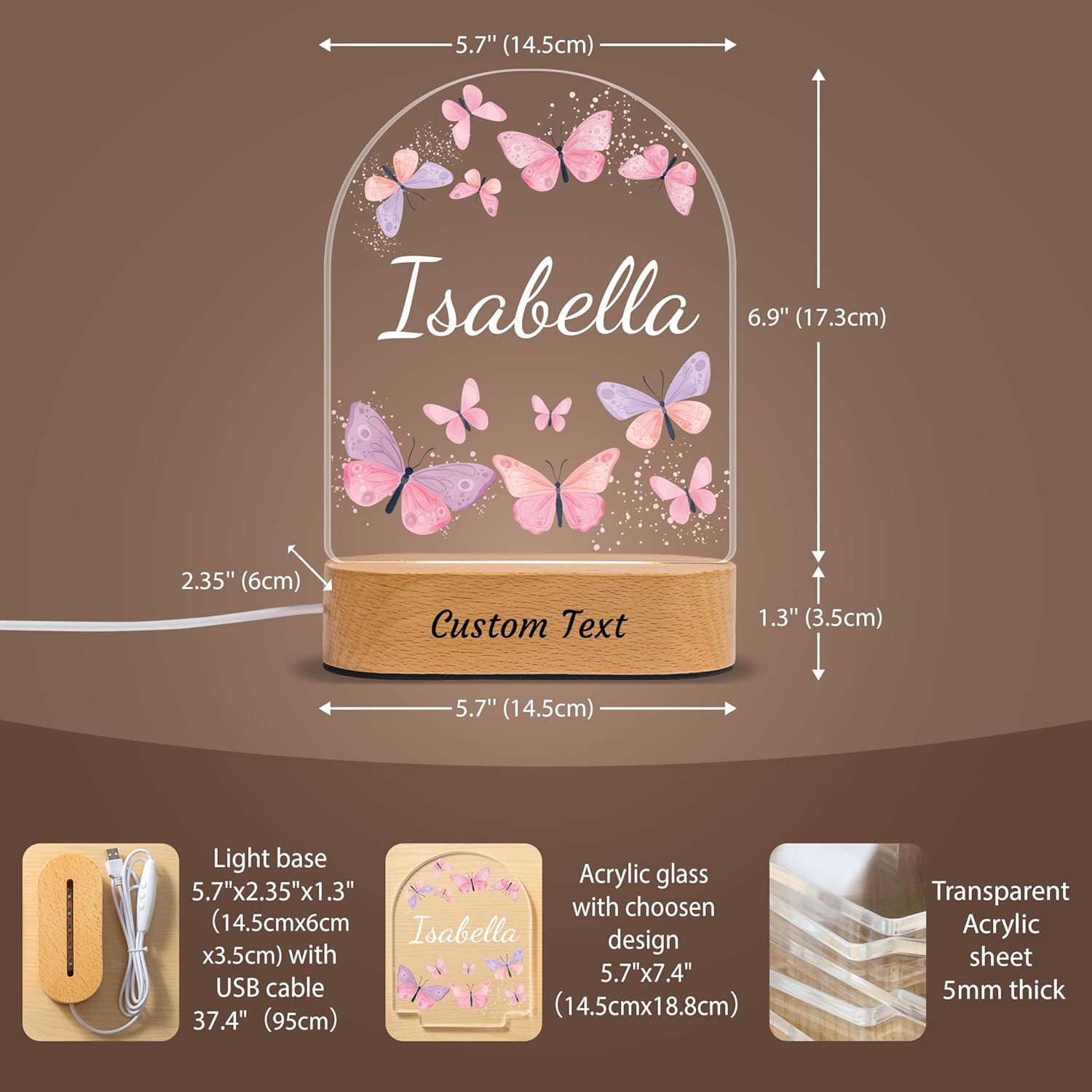 Personalized Name LED Night Light for Kids Girls, Custom Baby Gifts, Baby Shower Newborn Birthday Butterfly Gifts, Little Girl Pink Room Desk Decor Sign