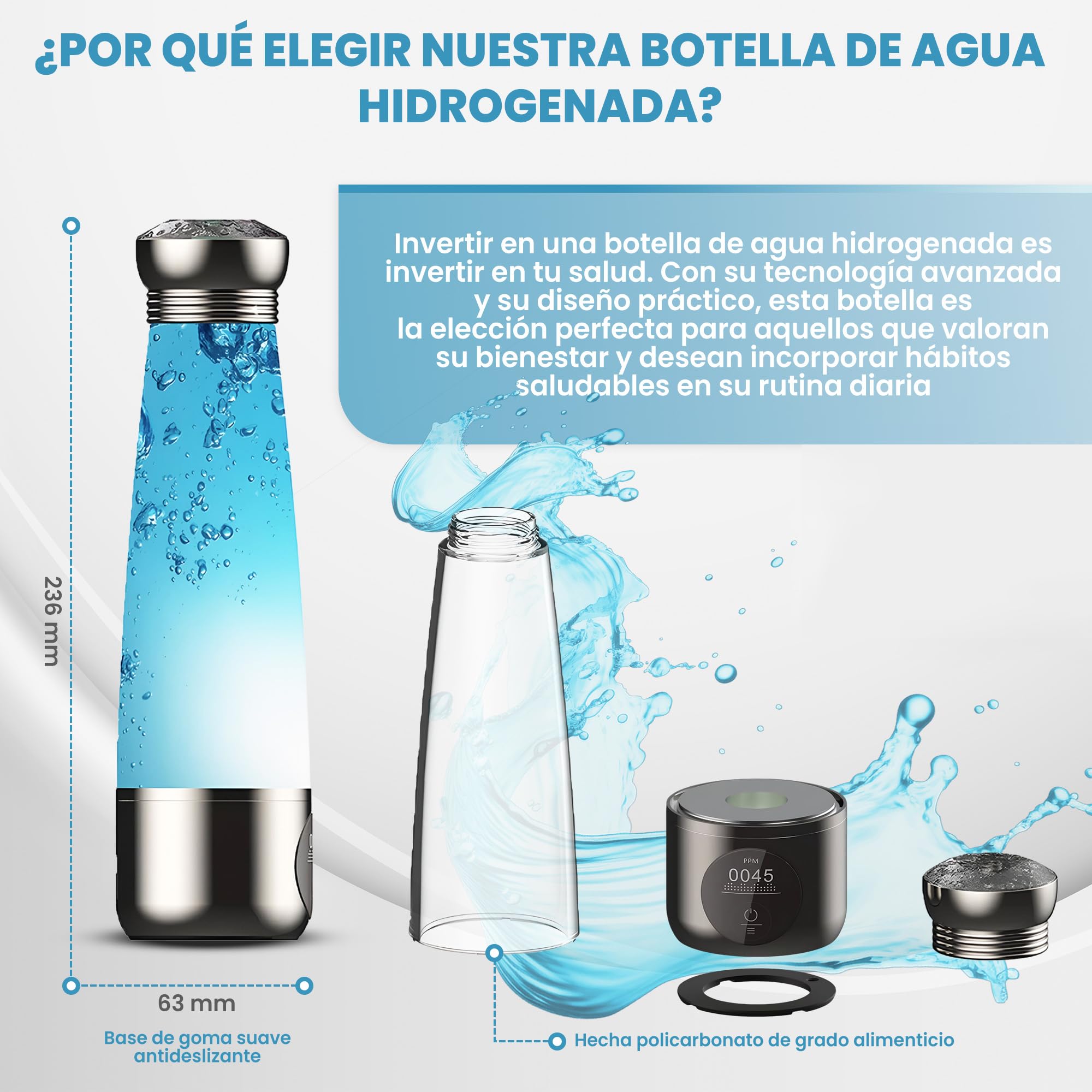 Arcanix Botella Agua Hidrogenada 280ml – Hydrogen Water Bottle, Maquina Hidrogenadora de Agua para Casa con Ionizador, Filtro y Osmotizador, Botella de Hidrogeno Molecular con Hidrogenador de Agua