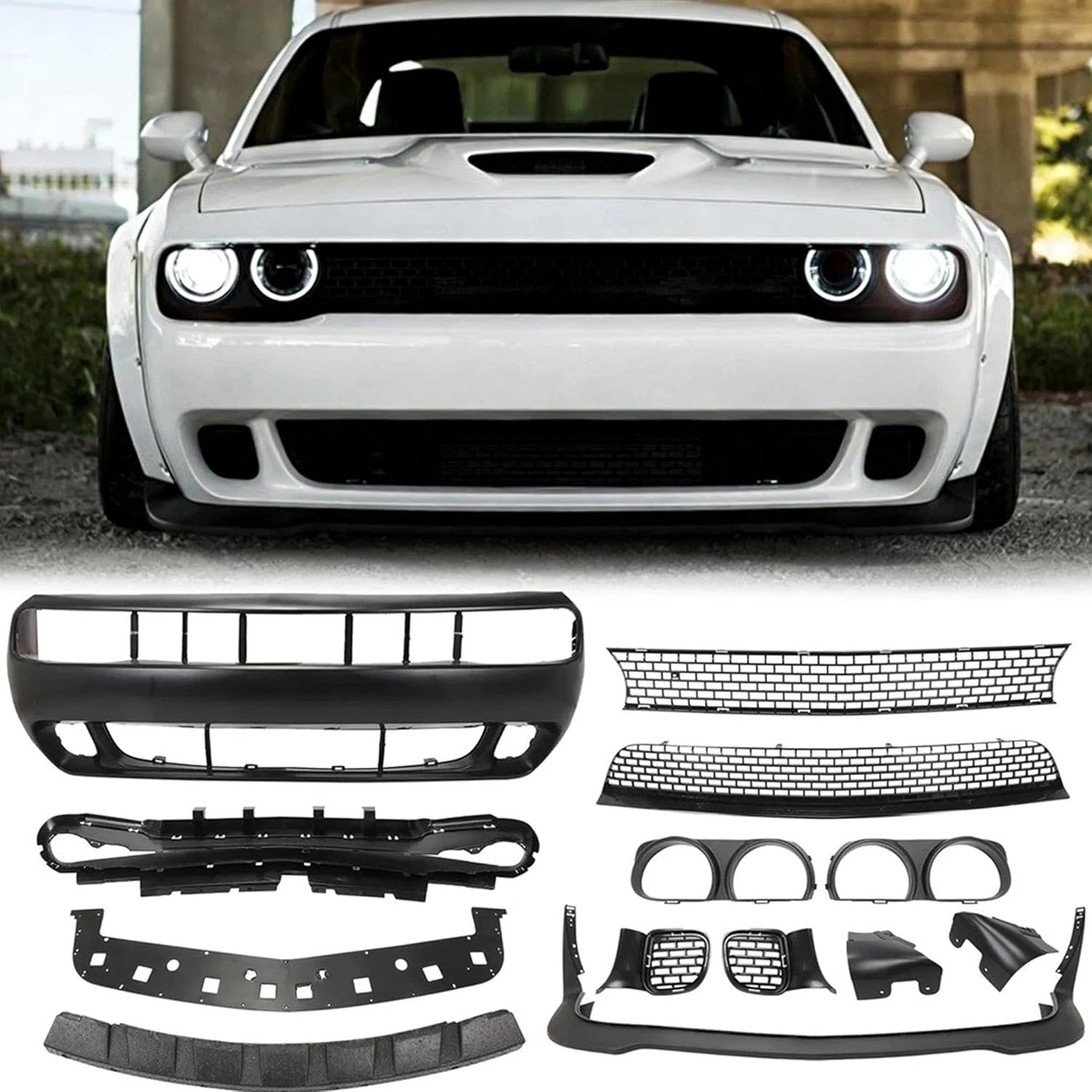 Full Front Bumper Cover Kit Fit for 2008-2014 Dodge Challenger Hellcat Style SRT