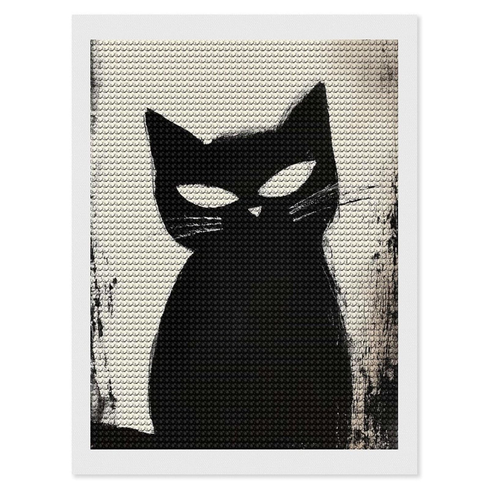 Junmoney Black Cat Painting Diamond Painting Canvas Set 12"x16", Full Kit Included, Calming Craft to Unwind, Farmhouse Decor, Christmas Gift