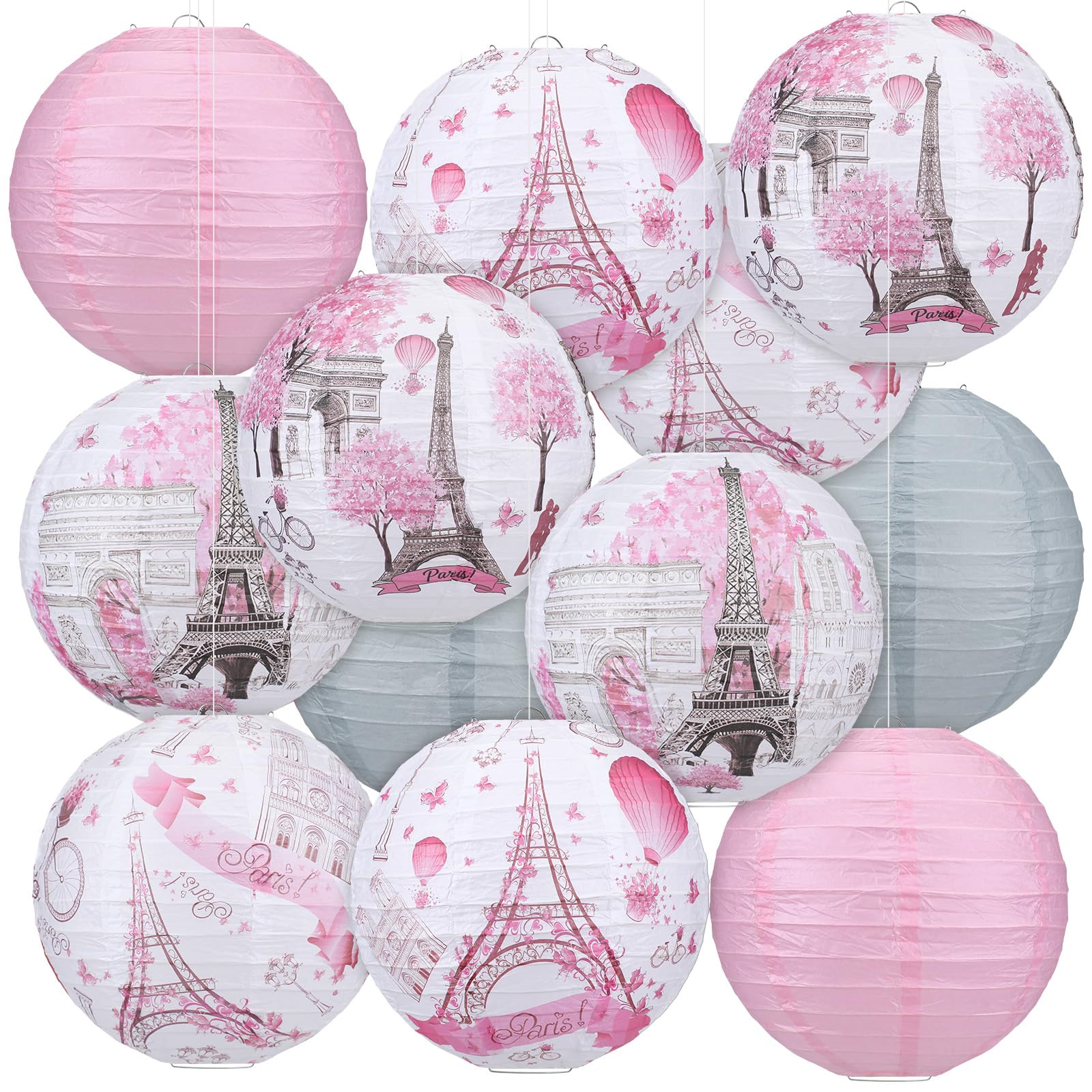 Panelee 12 Pcs Paris Party Decorations Eiffel Tower Pink Paper Lanterns