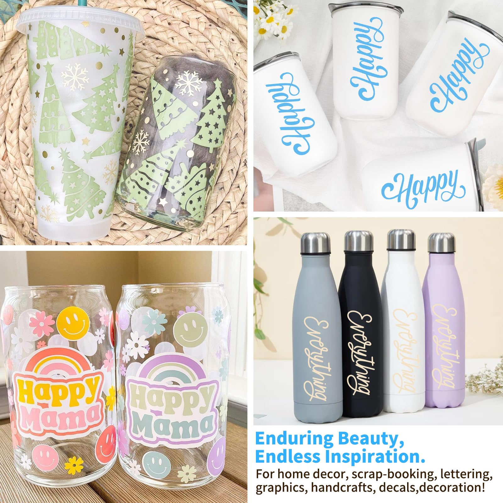 TECKWRAP Lot de 6 rouleaux de vinyle adhésif permanent pour Cricut, Silhouette, Cameo, cutters, panneaux, scrapbooking, loisirs créatifs, intérieur et extérieur, 30,5 cm x 1,5 m, couleur claire