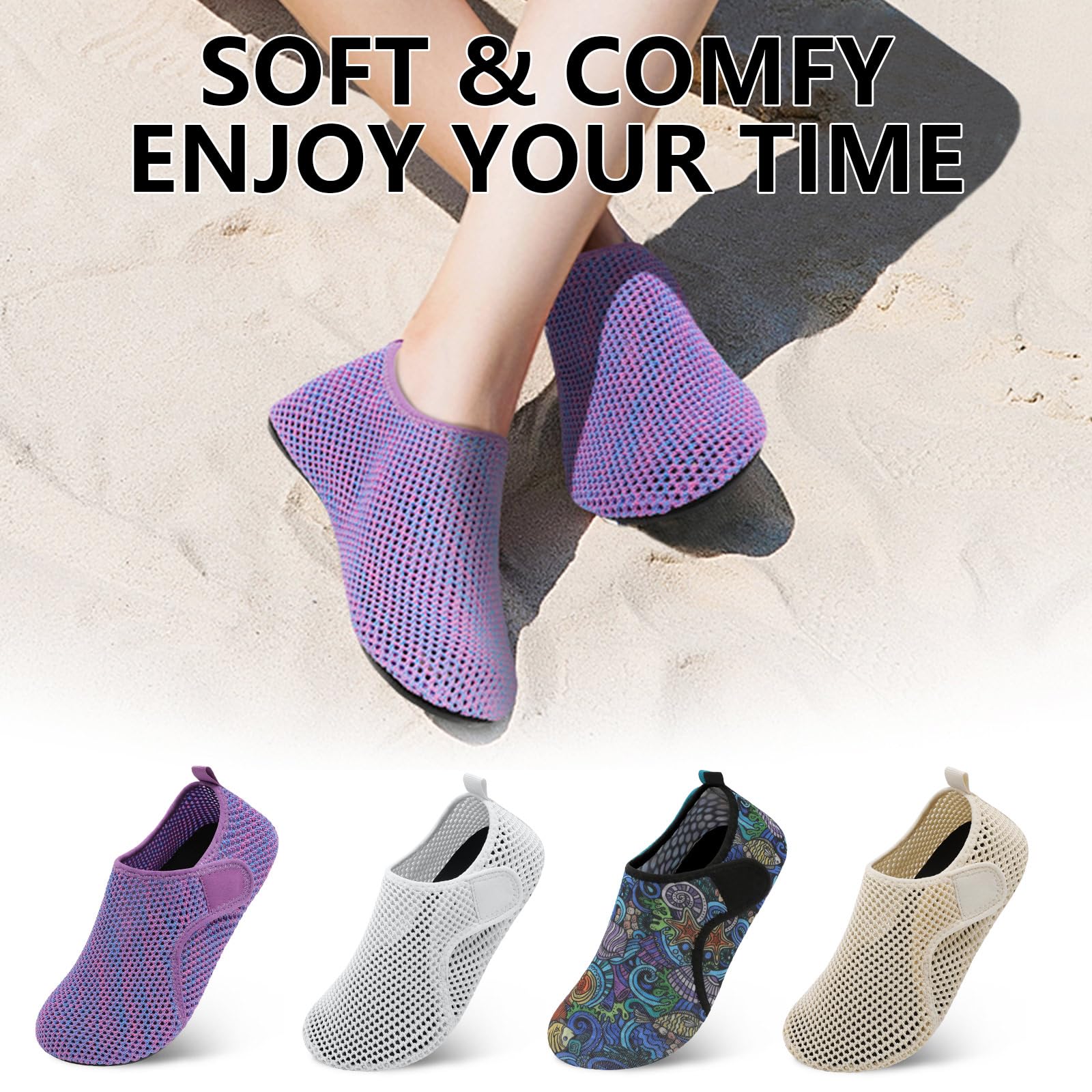 Scurtain Zapatos de agua descalzos para mujeres y hombres, calcetines acuáticos de verano de secado rápido