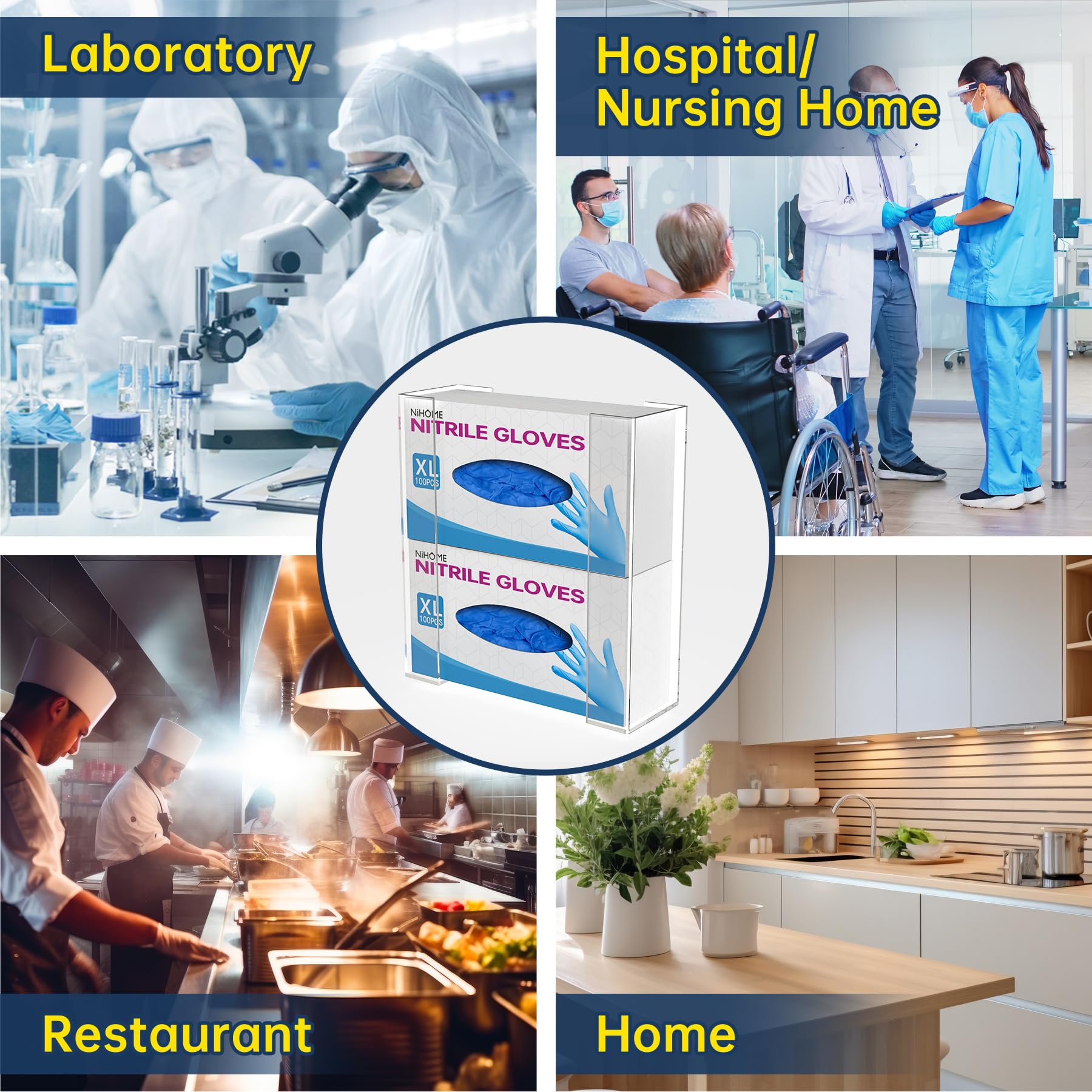 NiHome Soporte de Pared para Guantes, Dispensador para 2 Cajas, Cocina, Baño, Laboratorio
