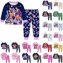 Generico Huntrix- Pigiama Lungo per Bambini, Motivo: Cartoni Animati 3D, Biancheria da Notte per Ragazze e Ragazzi, Pigiama Lungo, 2 Pezzi, Motivo Anime con Stampa Casual 1