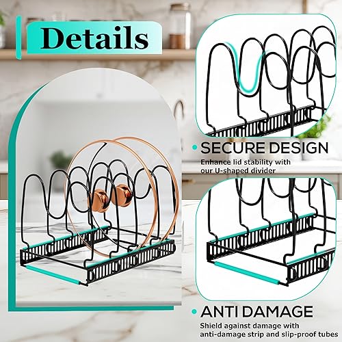 Miniatura 4 de Estante organizador expandible para ollas y sartenes  Solución de almacenamiento para gabinetes de cocina, soporte para ollas que ahorra espacio
