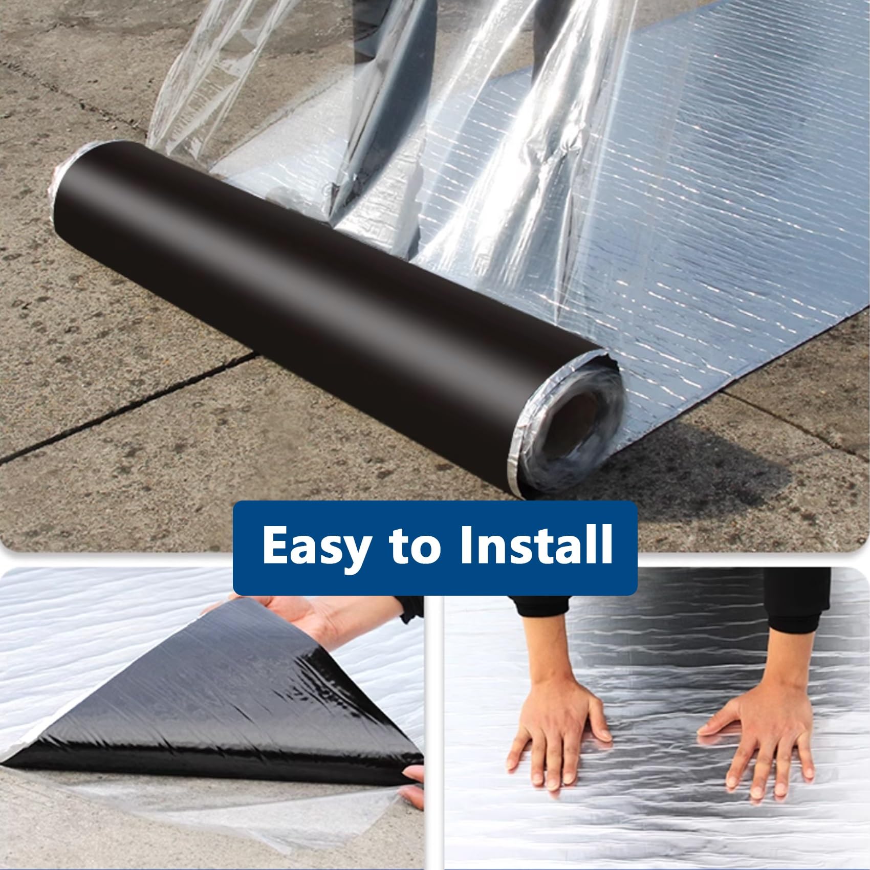 Genérico 1.5mm Techo Cinta Selladora Aluminio Butilo Adhesiva, 40cm Ancho Tejado Tela Asfaltica Autoadhesiva Impermeable, Banda Bituminosa de Reparación para Terraza Tejado Goteras(1x1m)