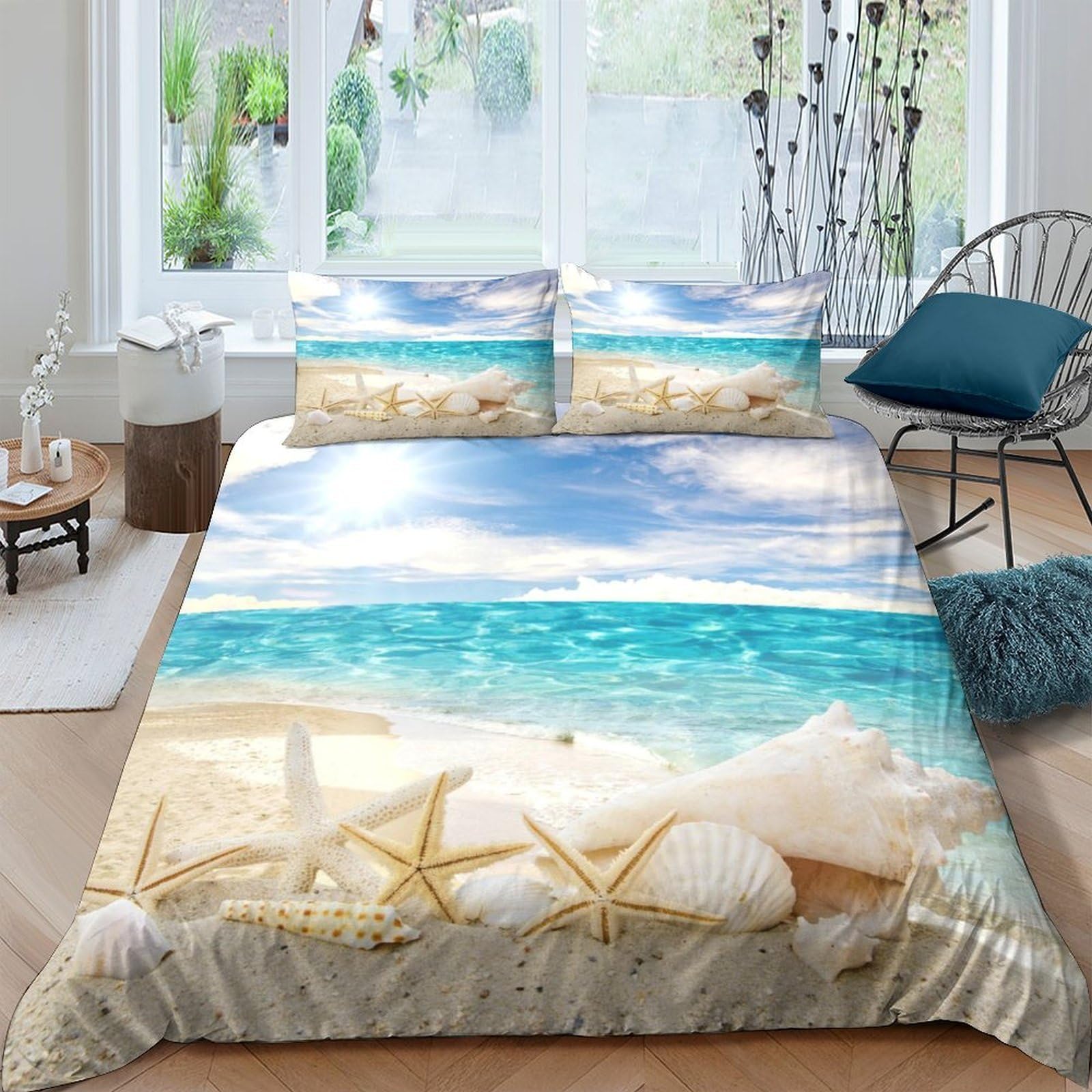 Ctjqhvkz Style-8 3D Printed Beach Ocean Fitted Sheet Microfiber Soft Breathable Starfish Sand Mattress Cover For Bedroom Guest Room Decor Single（135X200cm）
