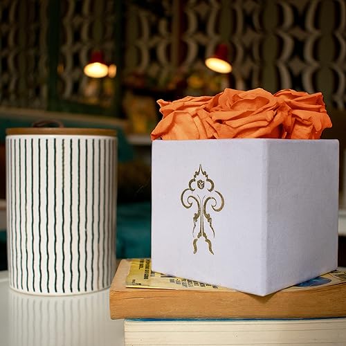 Miniatura 5 de Jolie White Box Orange Roses  Real Roses That Last 365 Days  Preserved Roses, Handmade, Perfect for Valentine's Day, Christmas, Weddings, or Any