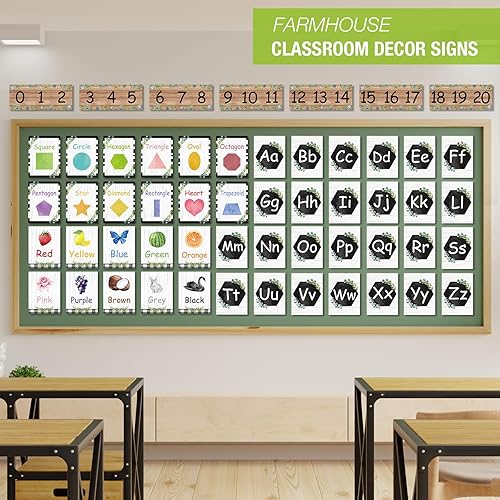 Miniatura 6 de Yeaqee Juego de 55 tablones de anuncios del alfabeto y números, tarjetas educativas de eucalipto, tarjetas de tablero de anuncios educativas de