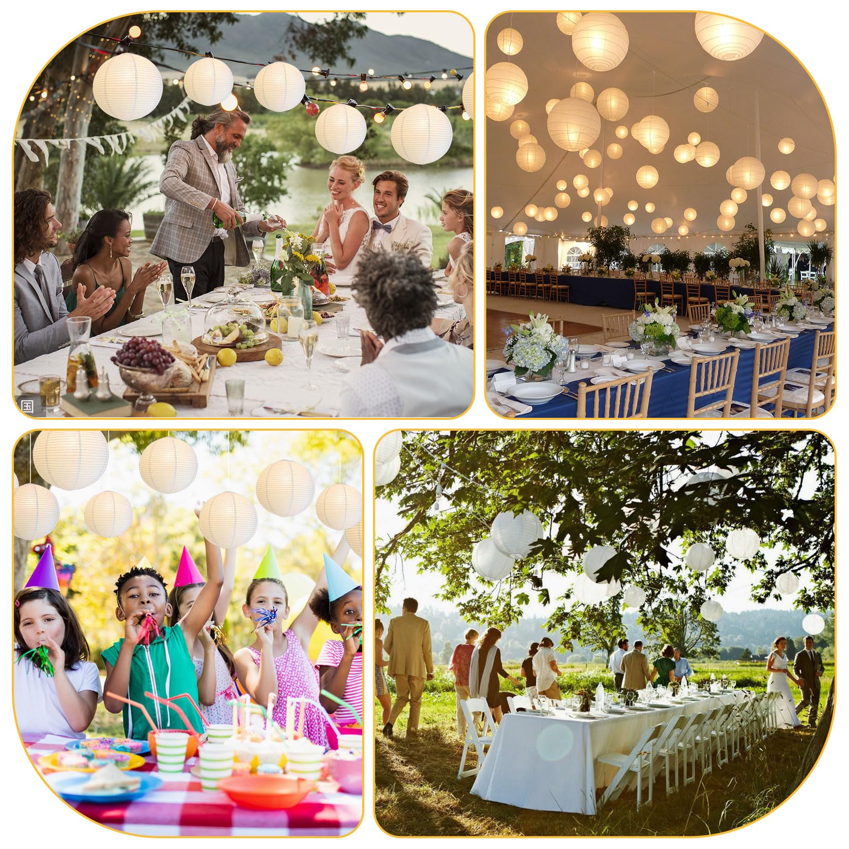30er-Set Papierlampions Weiß mit LED Lichter, Runde Papierlaternen Warmweiß mit Mini LEDs, Deko Lampenschirm zum Aufhängen für Hochzeit, Gartenparty, Geburtstag & Feier (Ø 15/20/25/30cm)
